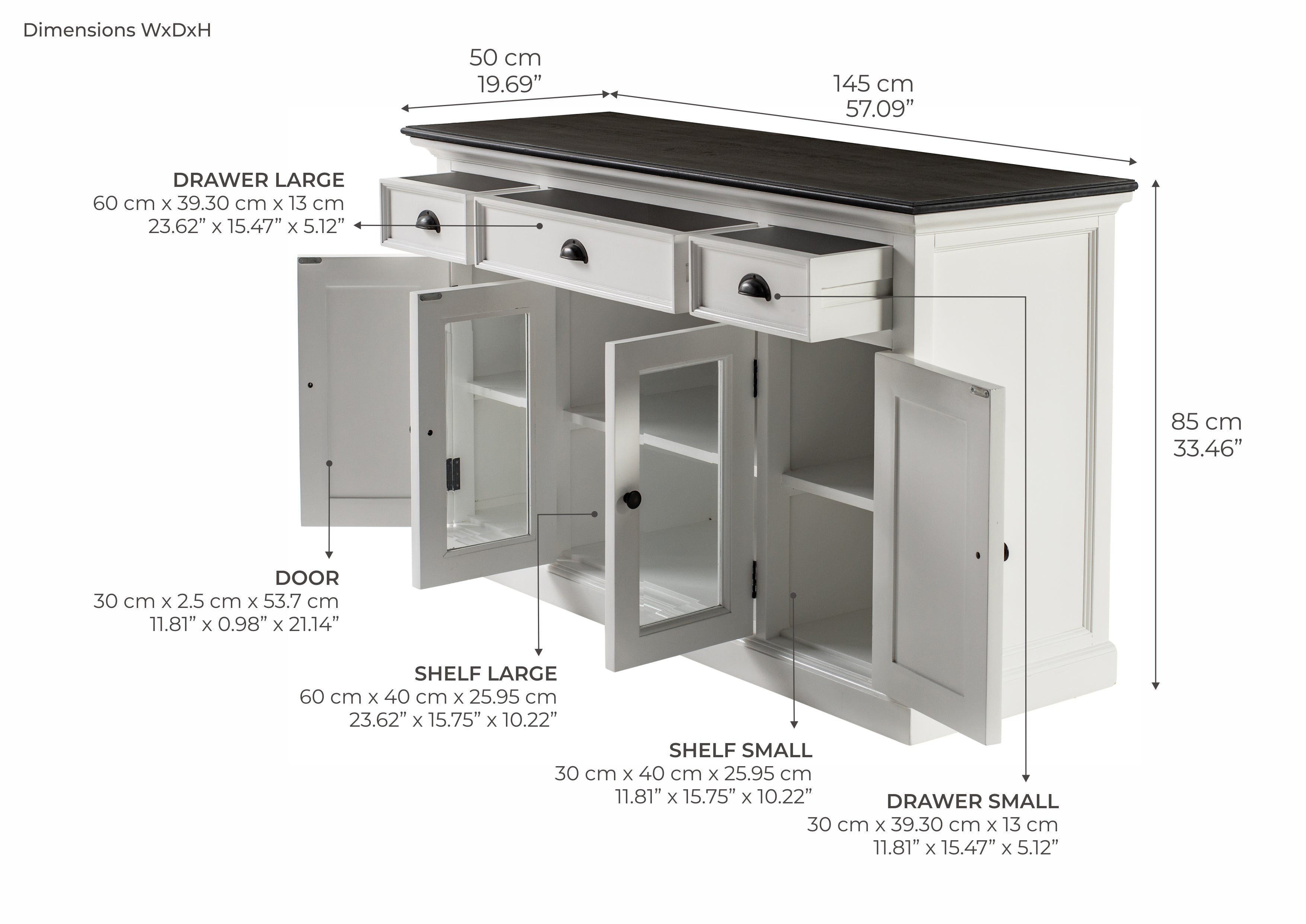 Halifax Contrast Buffet with 4 Doors 3 Drawers