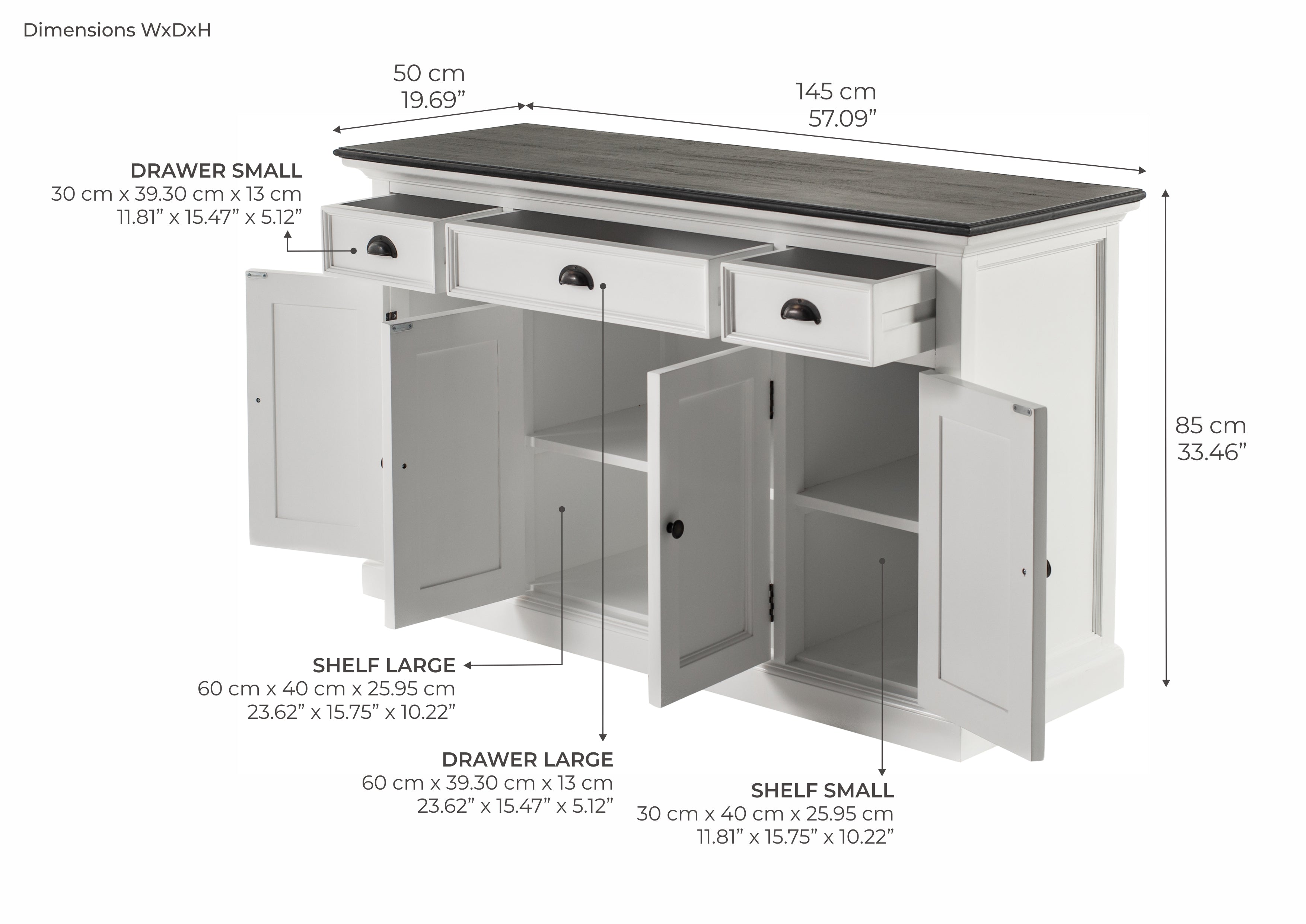 Buffet with 4 Doors 3 Drawers - Classic White & Black