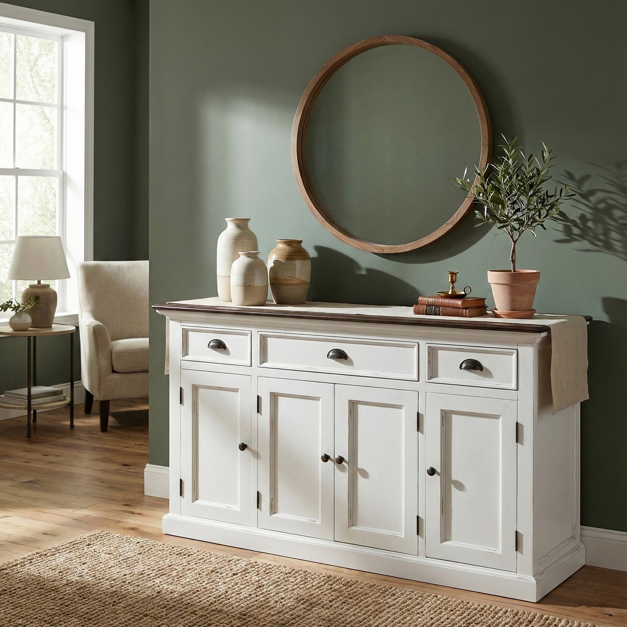 Halifax Accent Buffet with 4 Doors 3 Drawers - White Distress & Deep Brown