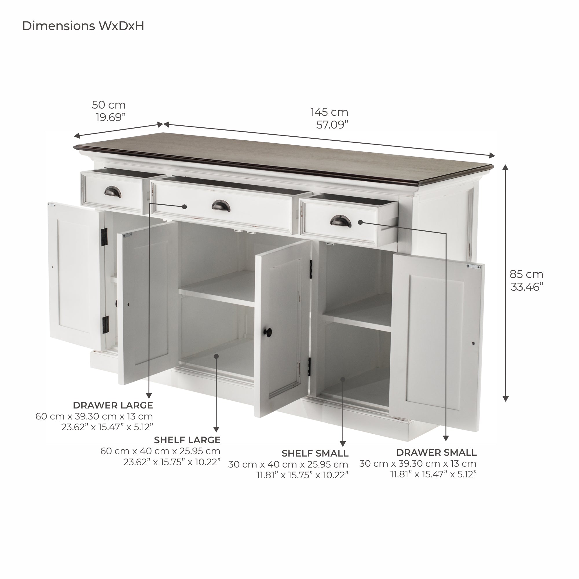 Halifax Accent Buffet with 4 Doors 3 Drawers - White Distress & Deep Brown