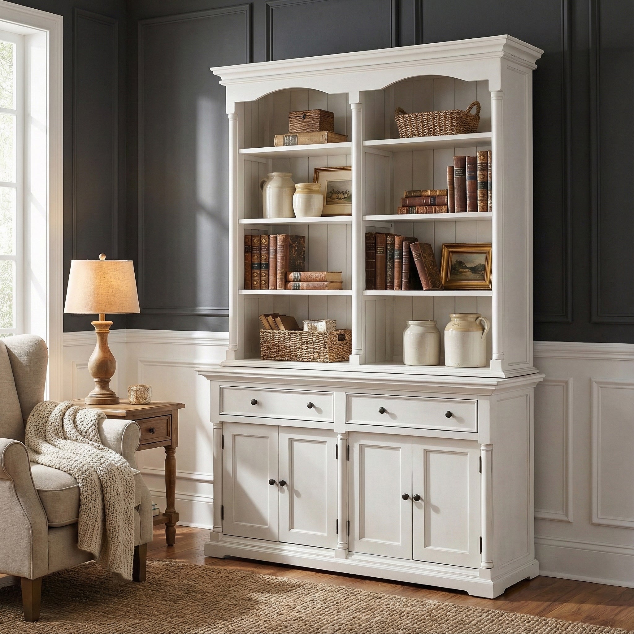 Halifax Buffet & Open Shelf Hutch - White