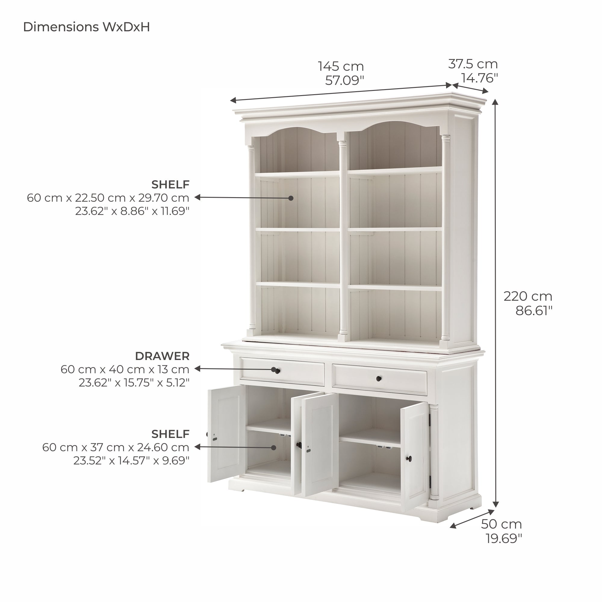 Provence Buffet and Open Hutch Cabinet - White