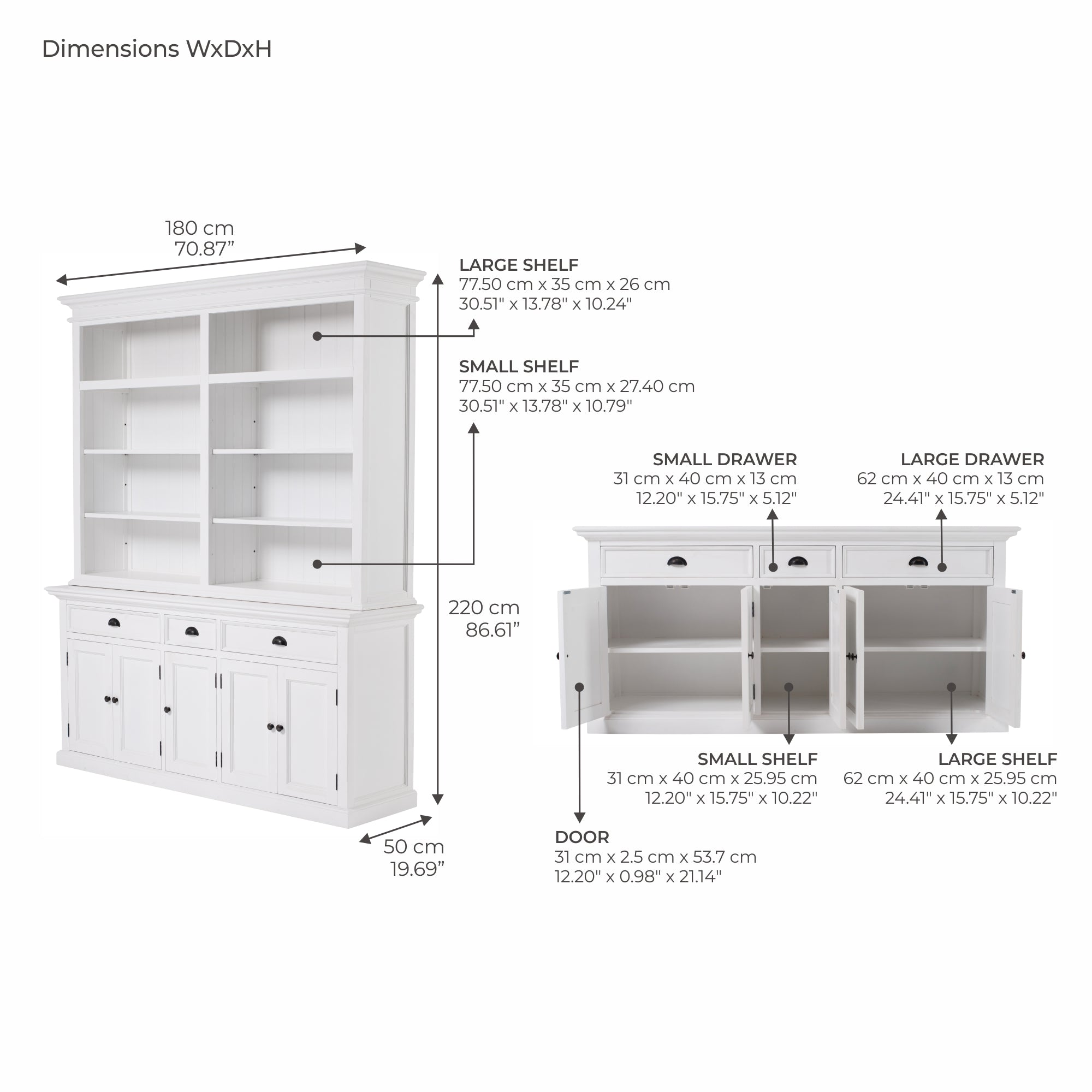 Halifax Hutch Bookcase 5 Doors, 3 Drawers