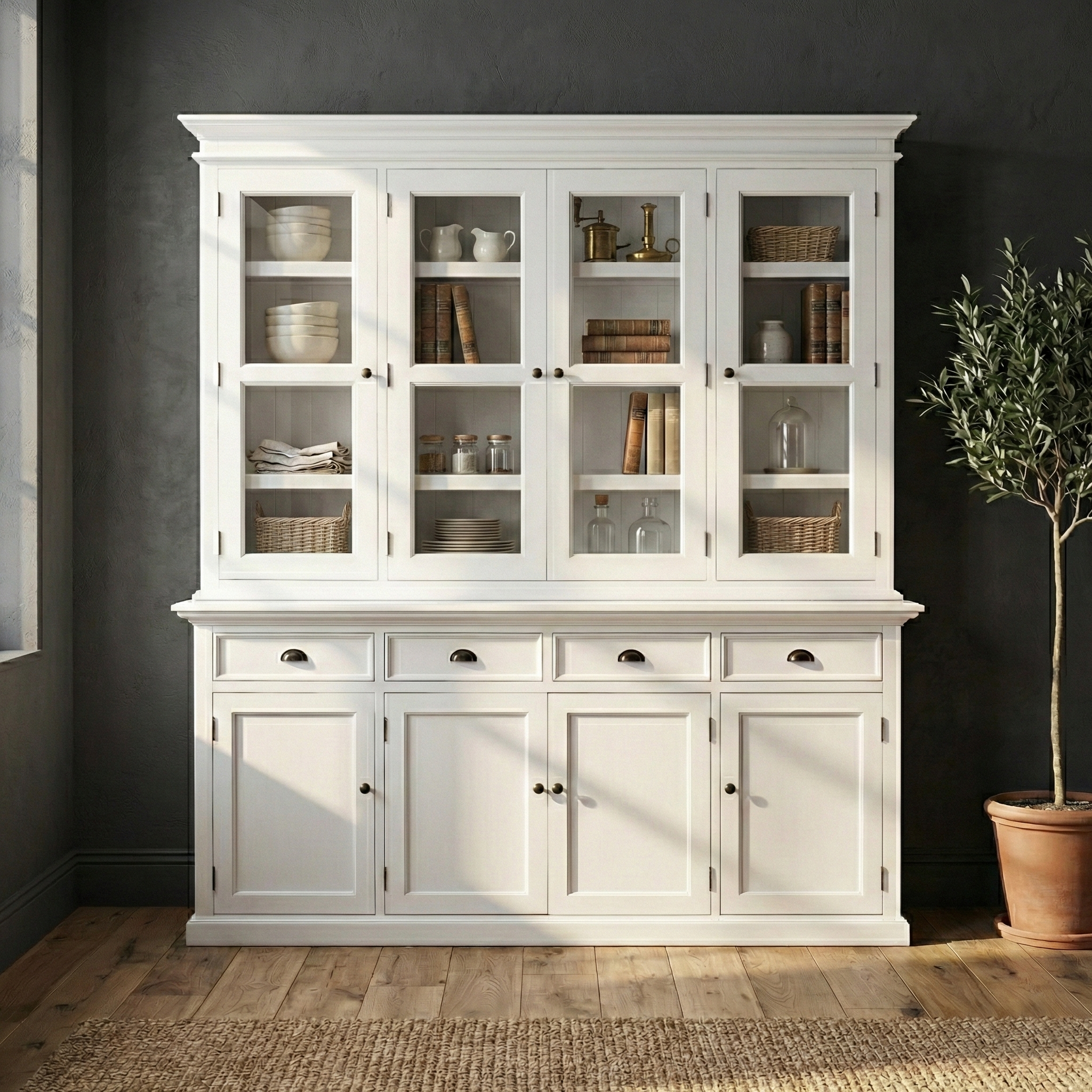 Buffet Hutch Unit with 4 Glass Doors