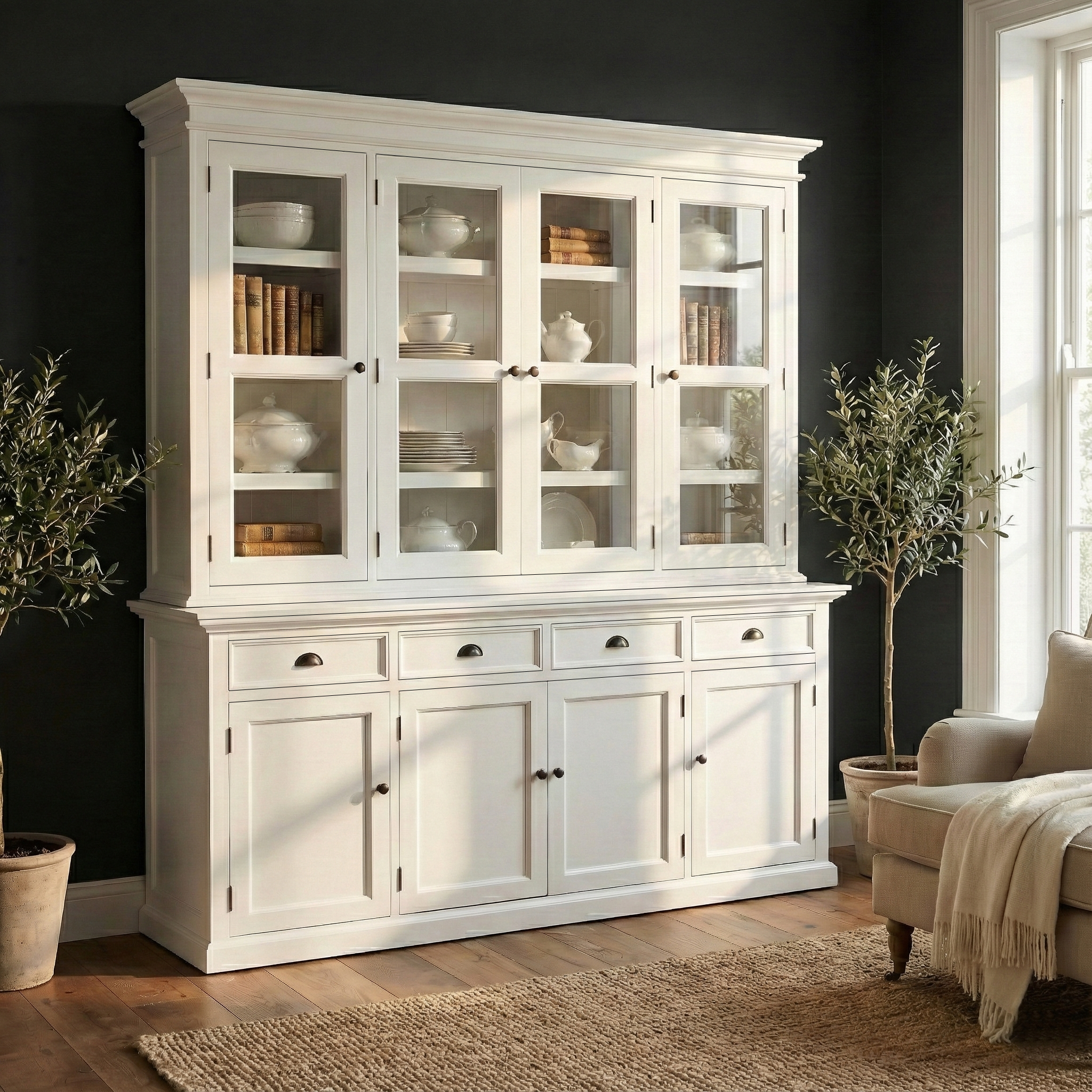 Buffet Hutch Unit with 4 Glass Doors