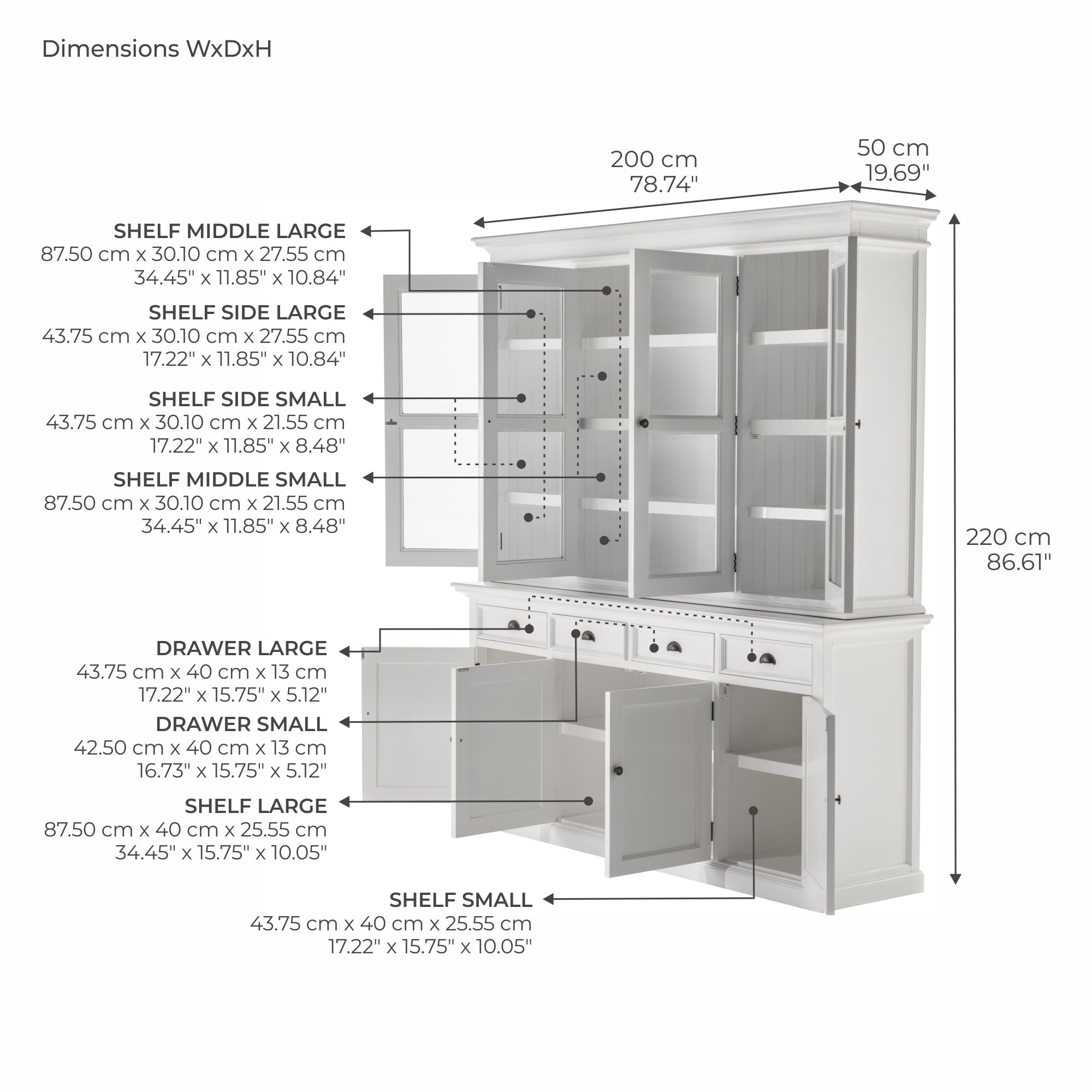 Halifax Buffet Hutch Unit with 4 Glass Doors