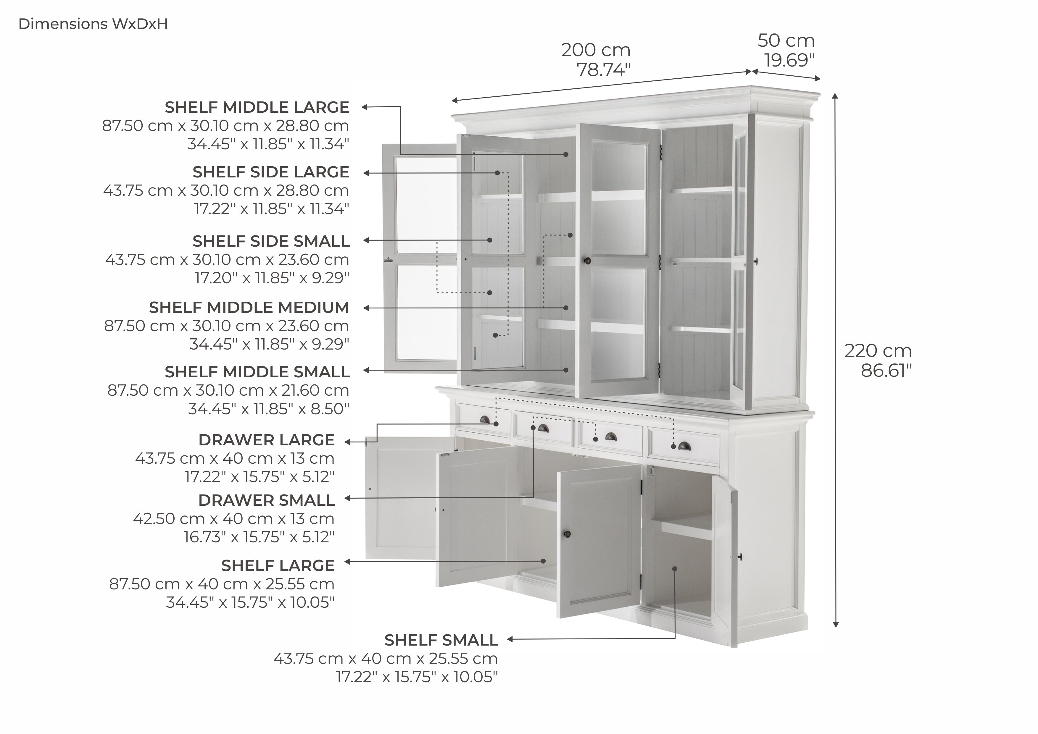 Buffet Hutch Unit with 4 Glass Doors