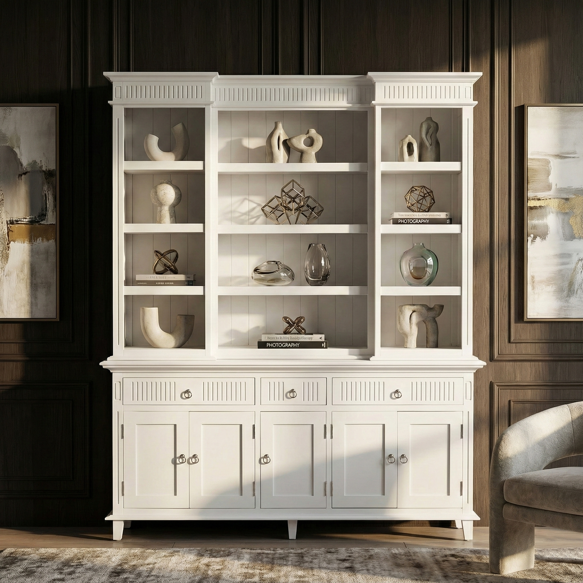 Skansen Kitchen Hutch Cabinet with 5 Doors 3 Drawers
