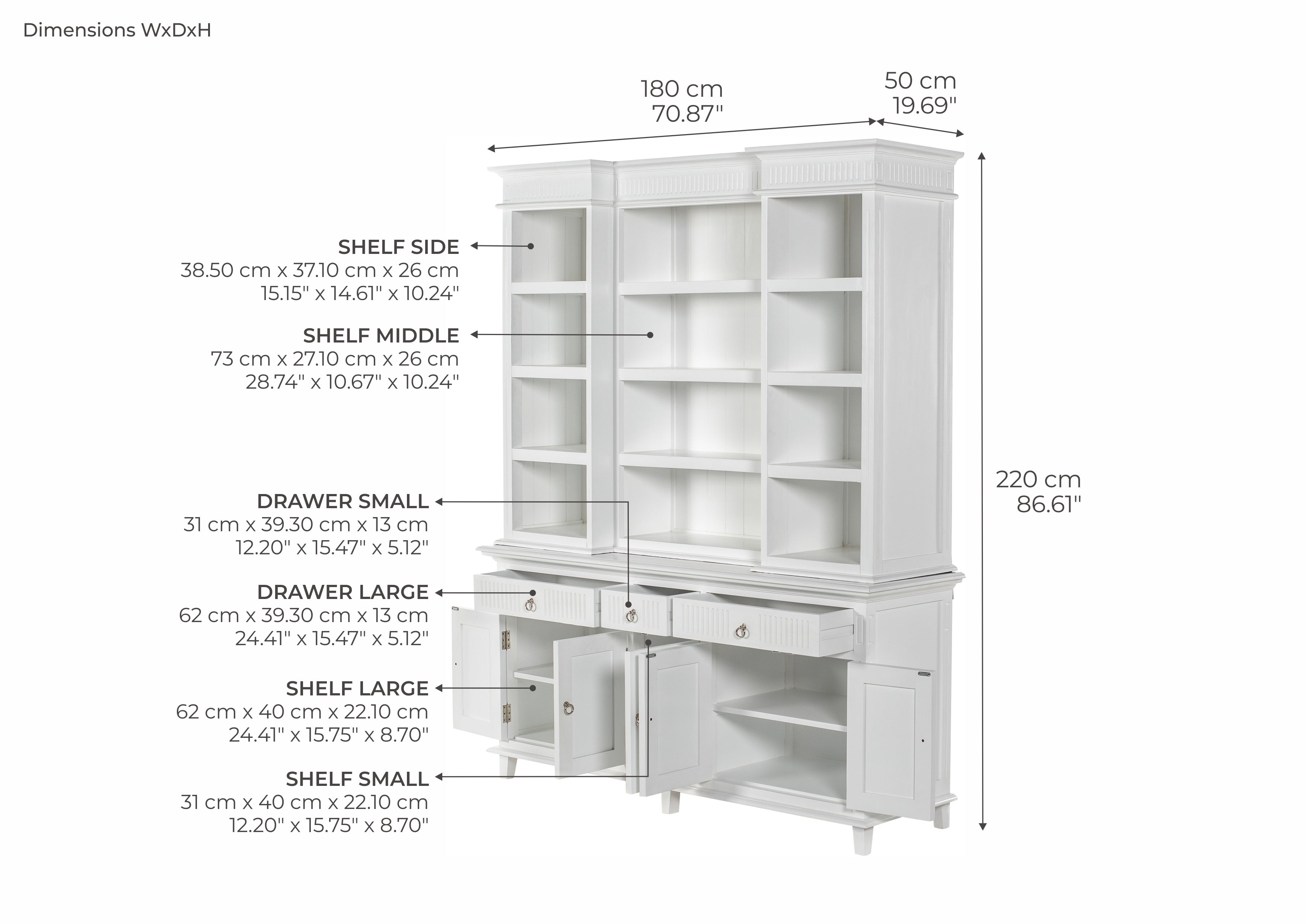 Skansen Kitchen Hutch Cabinet with 5 Doors 3 Drawers