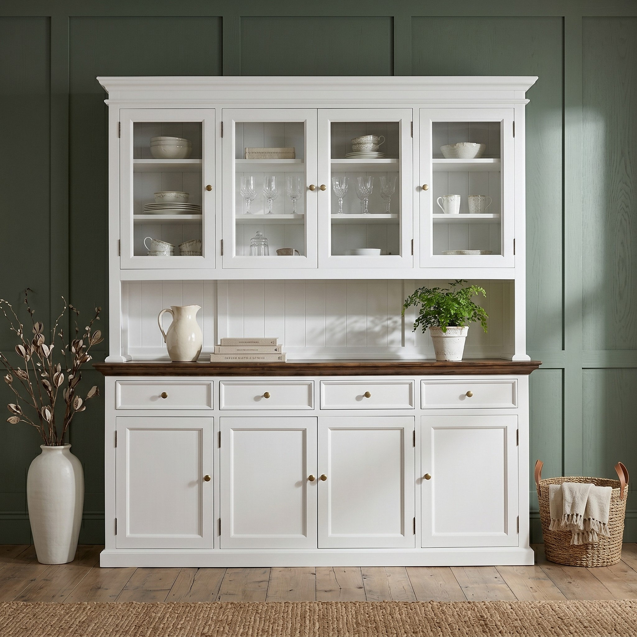 Corfu Buffet Hutch Unit with 4 Glass Doors 200cm