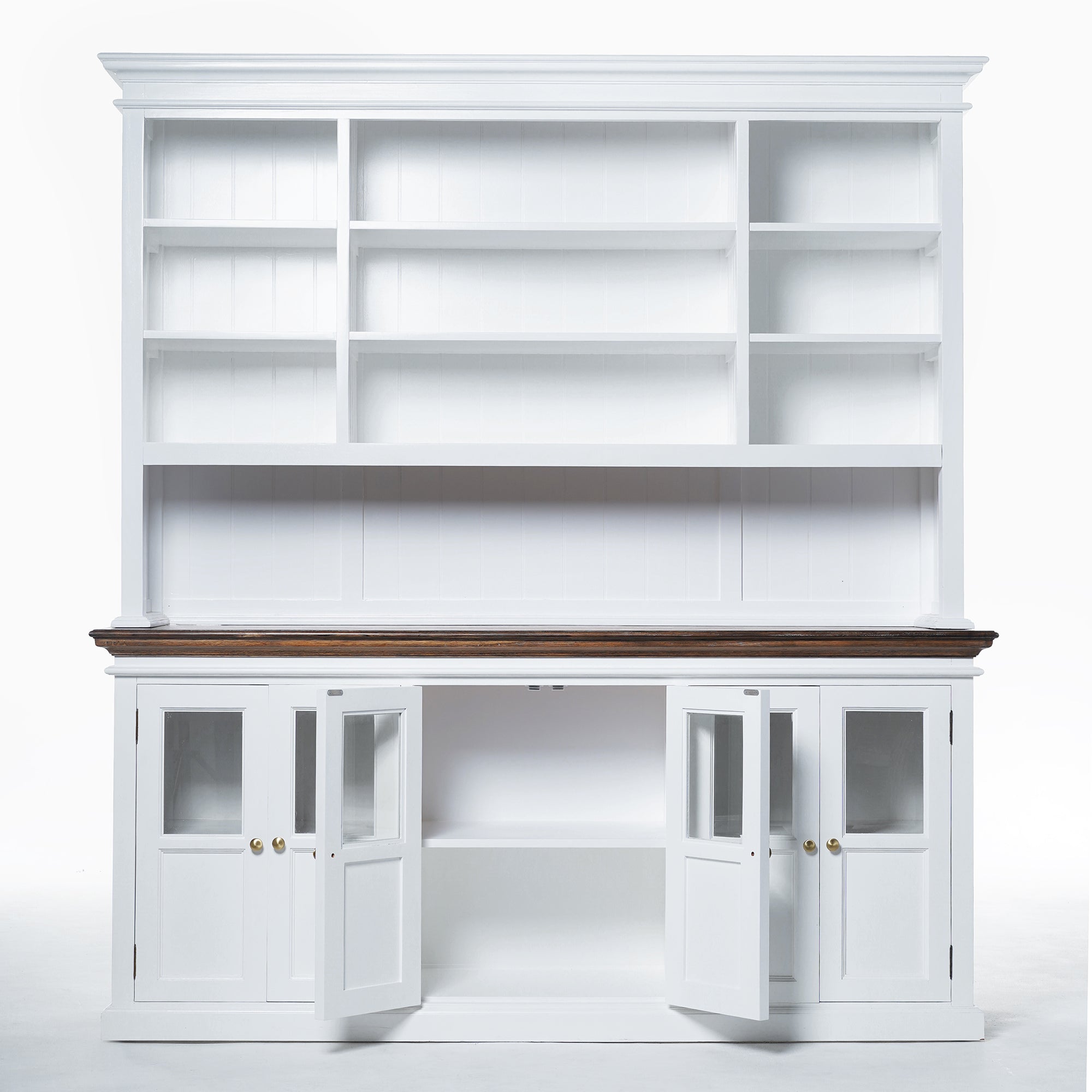 Corfu Large Hutch Bookcase Unit with 6 Glass Doors 200cm