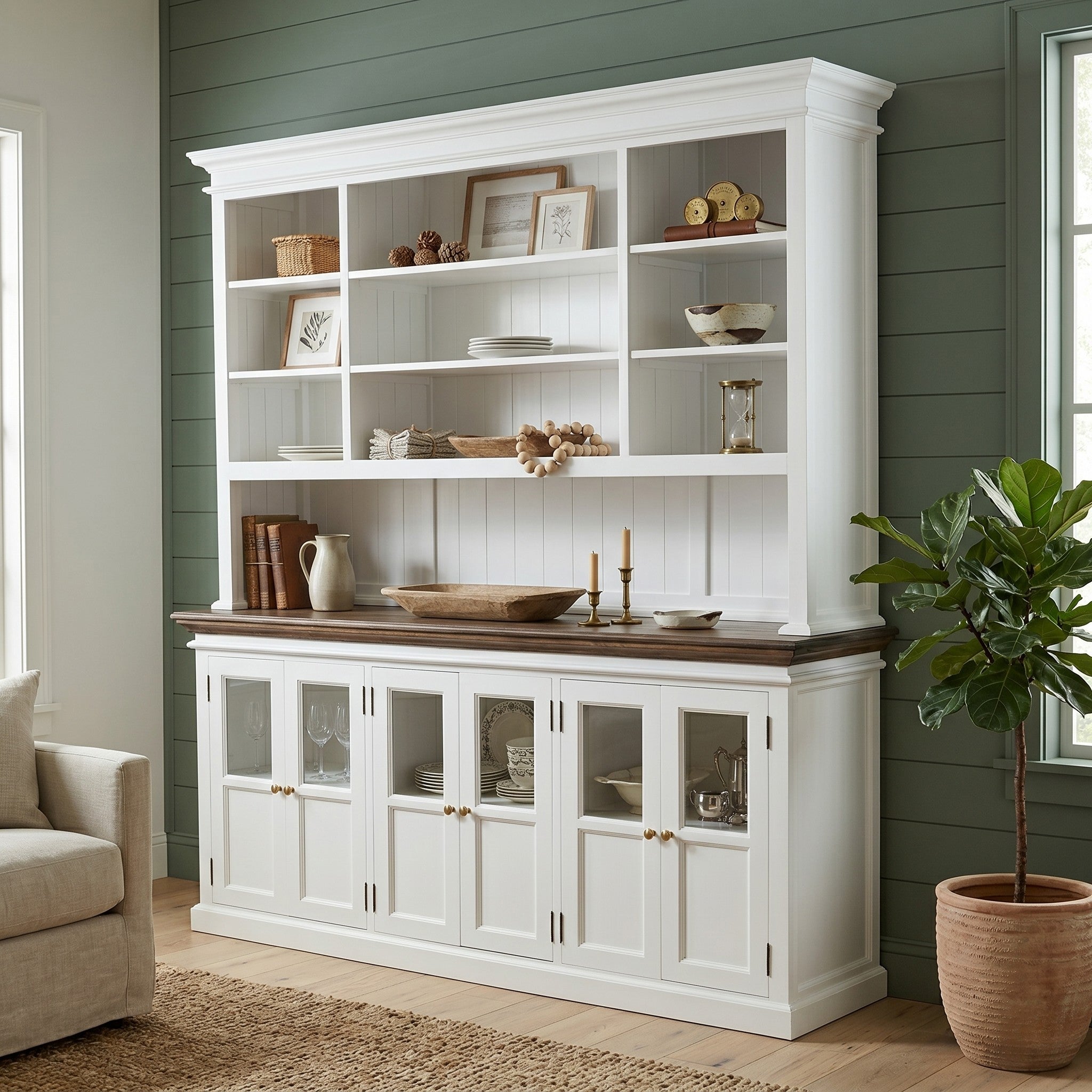 Corfu Large Hutch Bookcase Unit with 6 Glass Doors 200cm