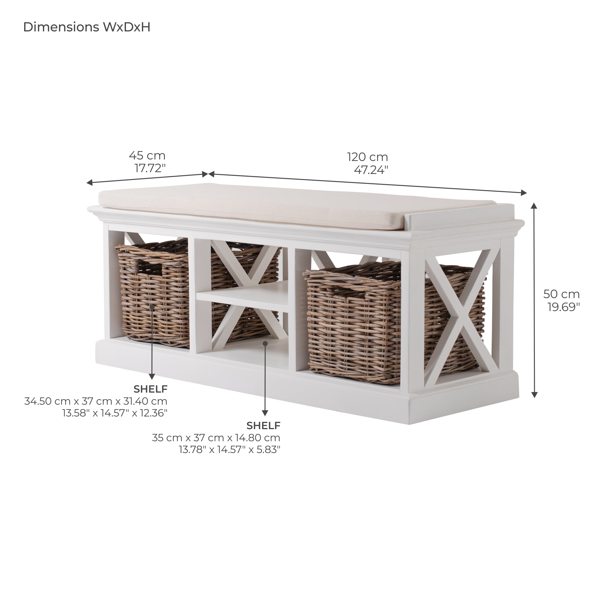 Halifax Bench Seat With Cushion - White
