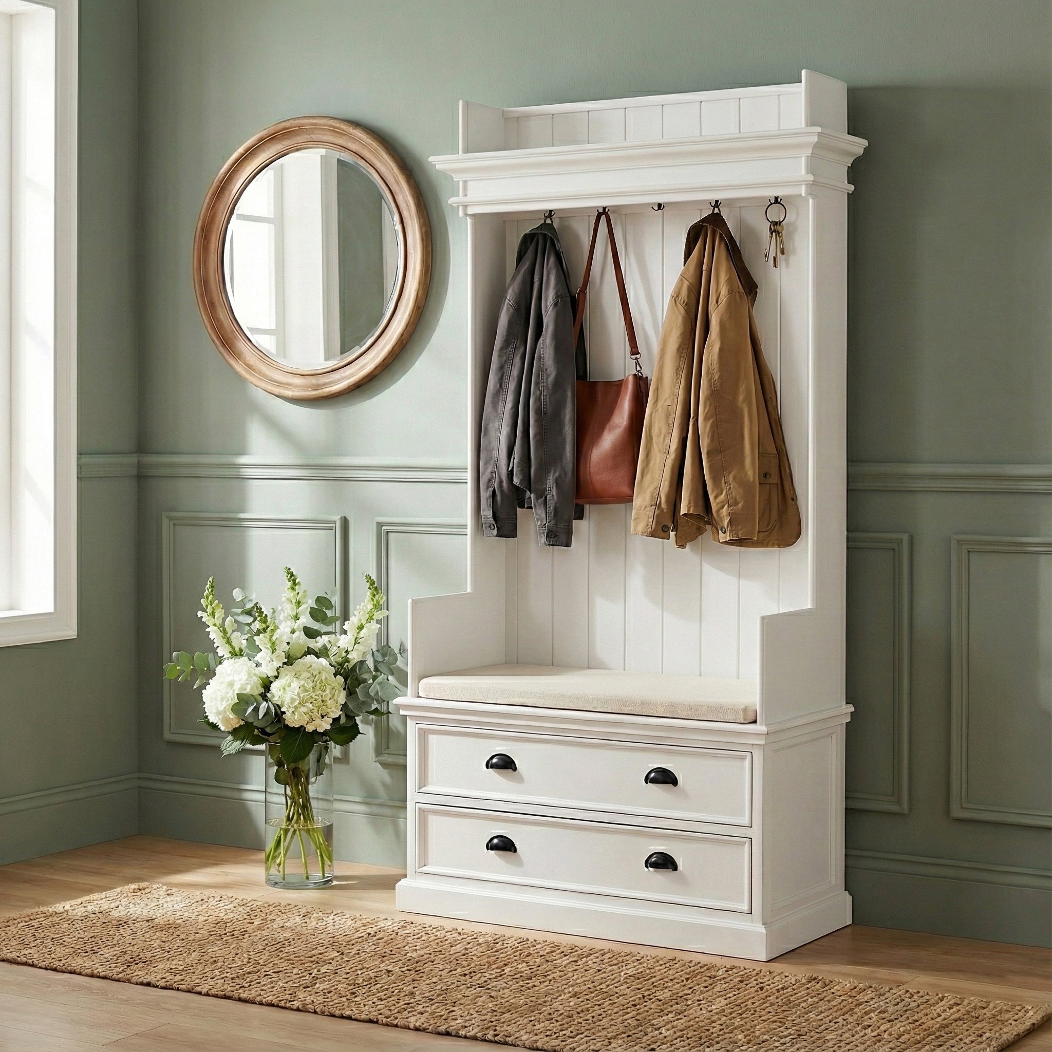 Halifax Coat Hanger Unit With Drawers - White