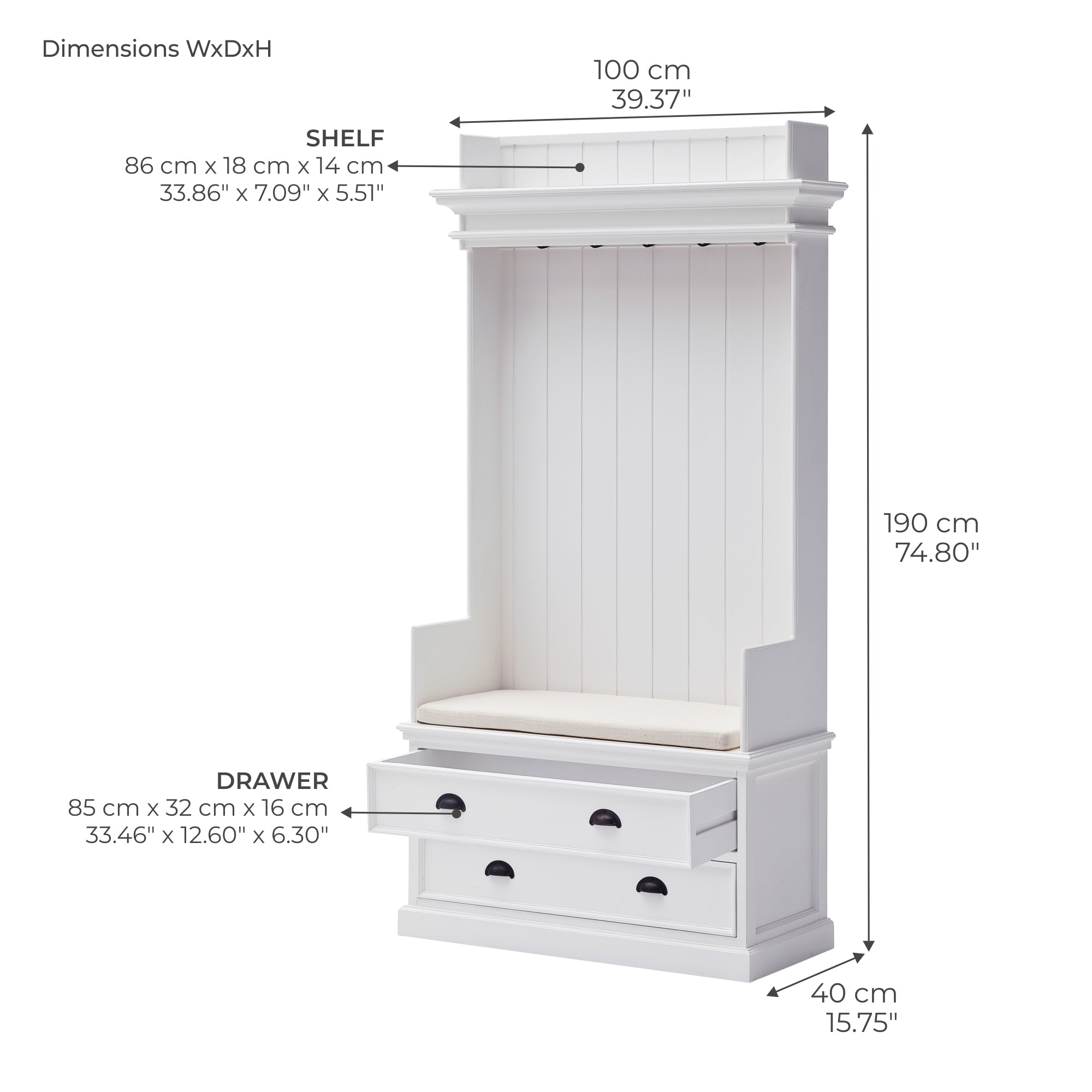 Halifax Coat Hanger Unit With Drawers - White