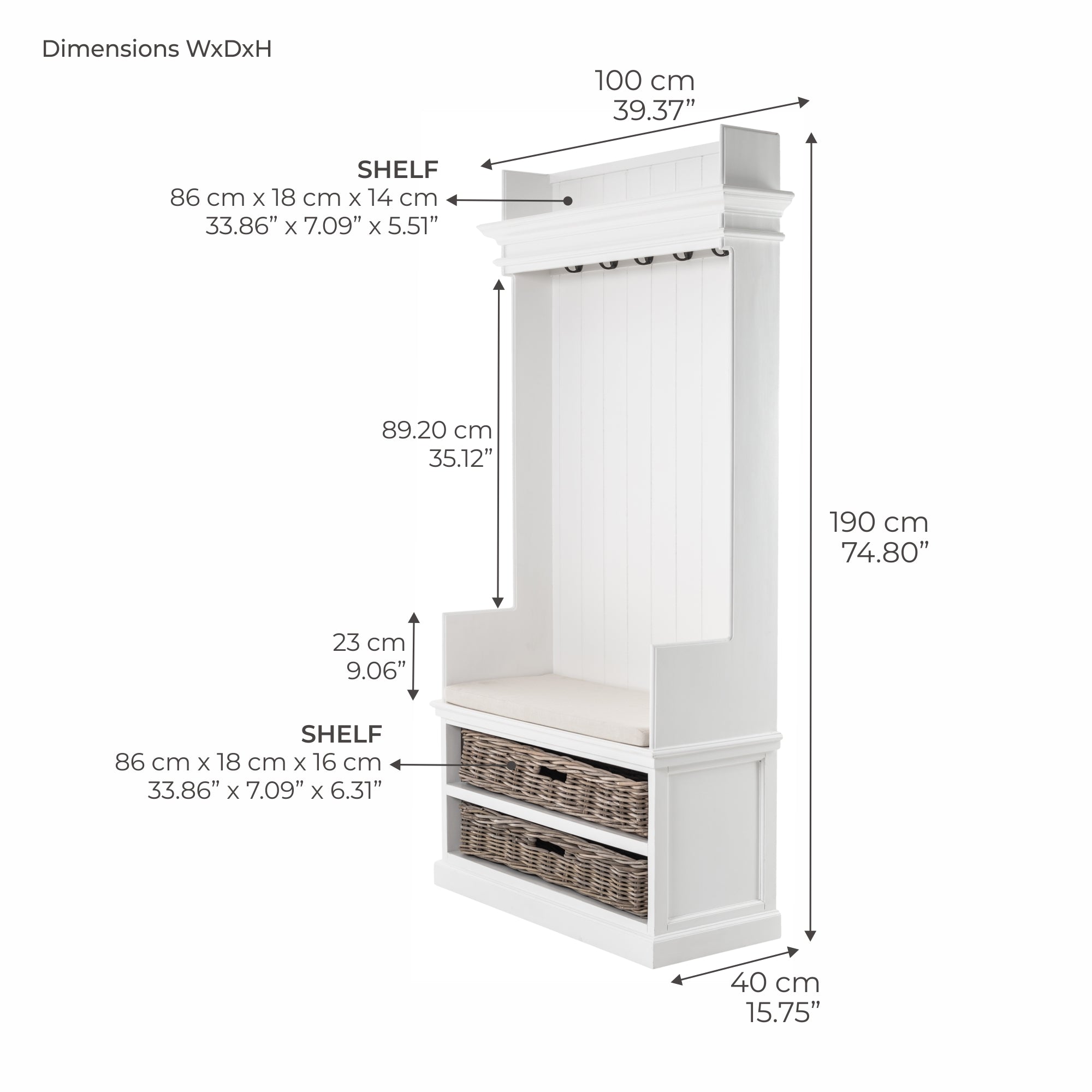 Halifax Coat Hanger Unit With Baskets - White