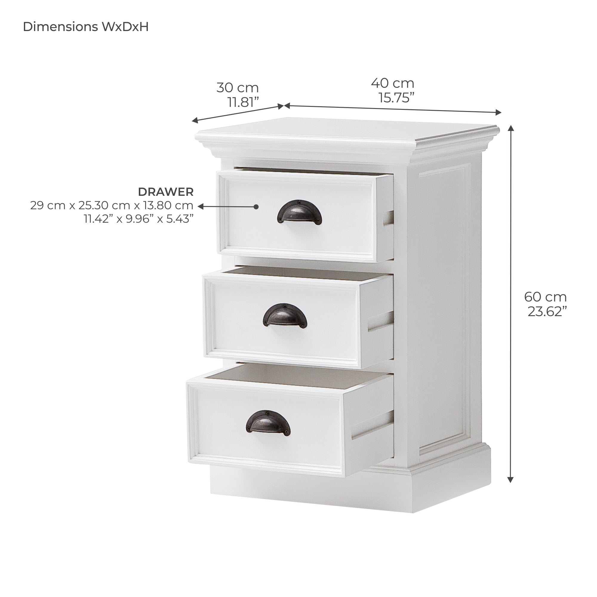 Halifax Storage Unit / Bedside Chest 3 Drawers - White