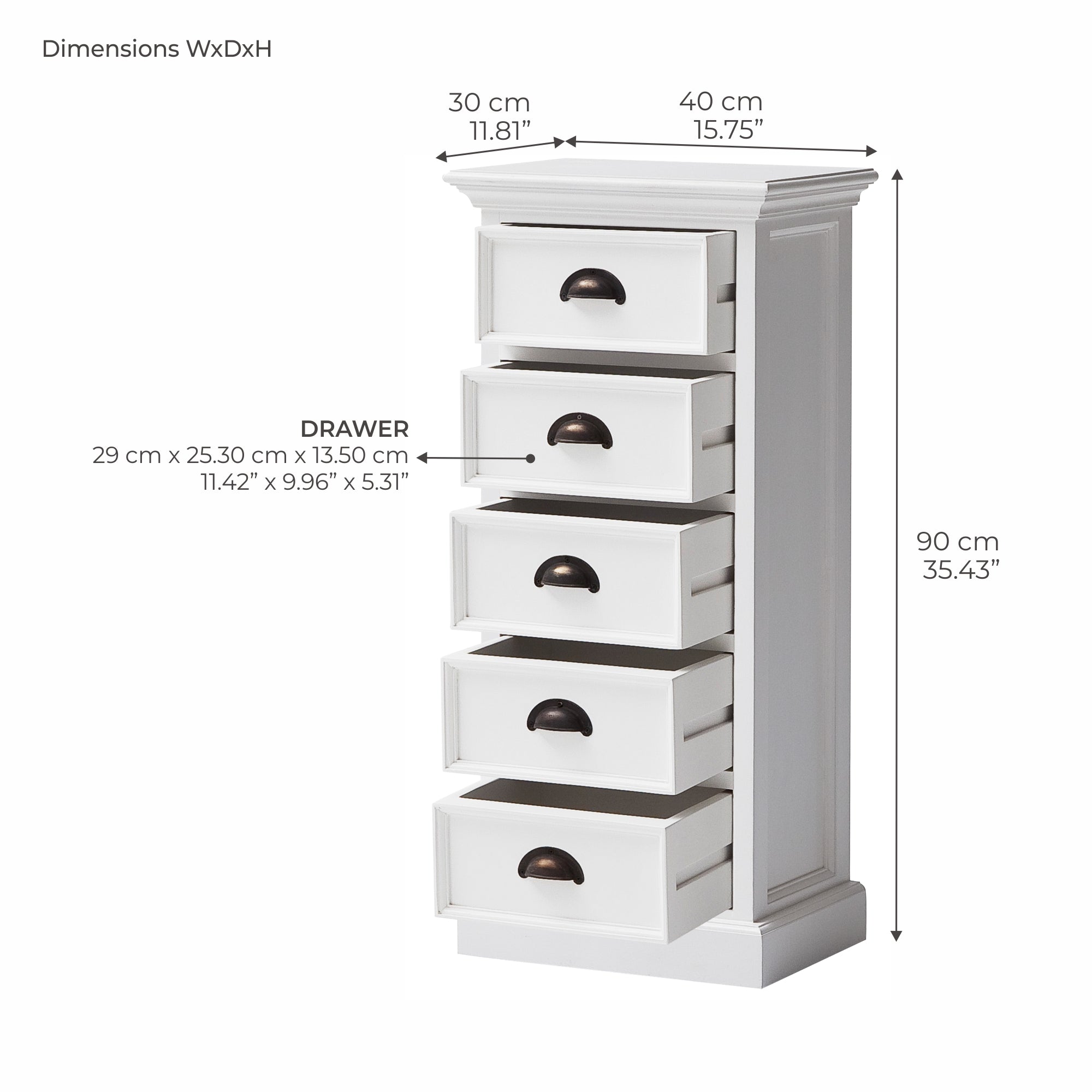 Halifax Storage Unit 5 Drawers - White