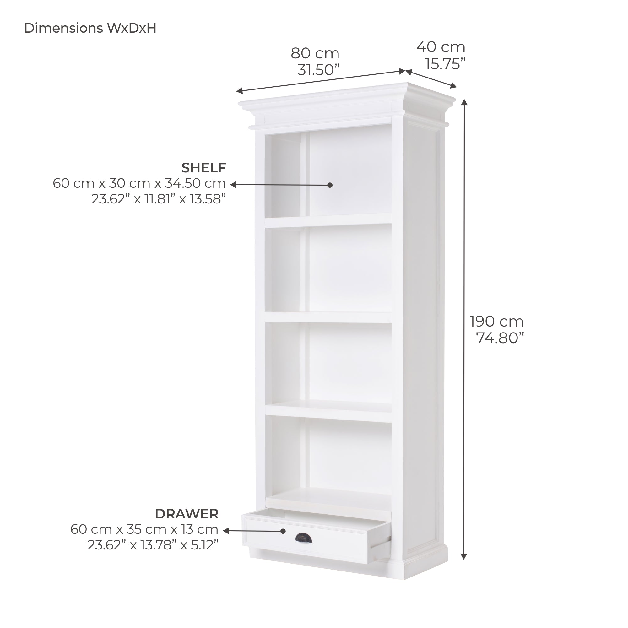 Halifax Medium Bookcase - White