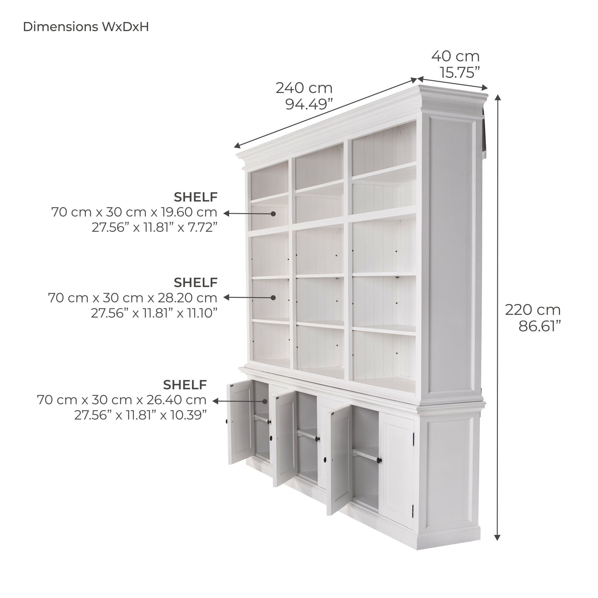 Halifax Large Hutch Bookcase - White