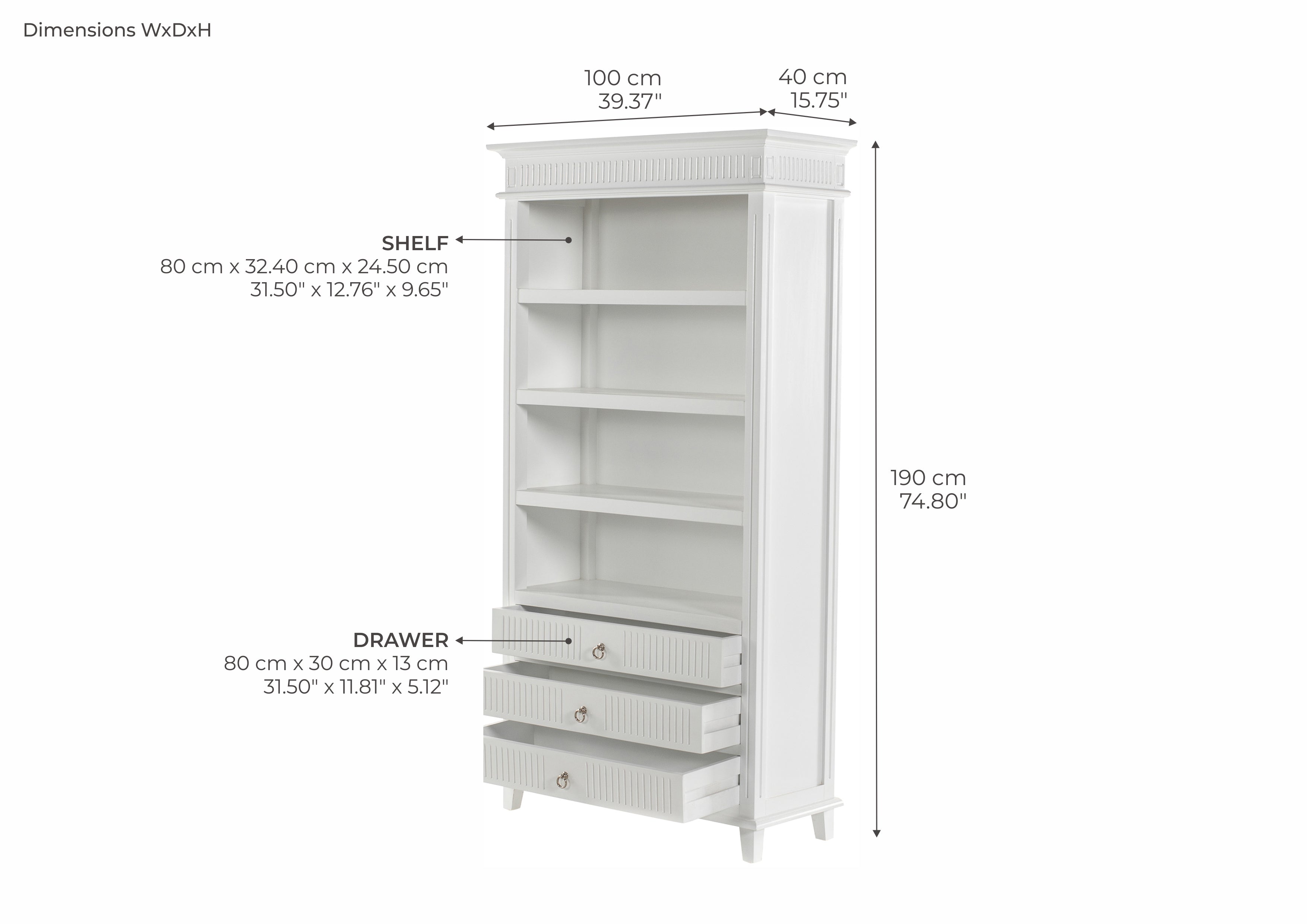 Skansen Bookcase with 3 Drawers