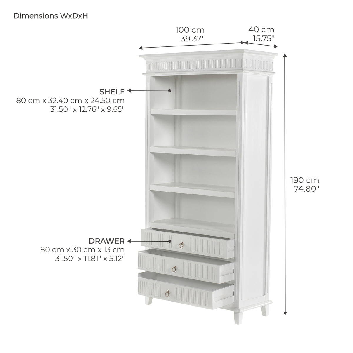 Skansen Bookcase with 3 Drawers