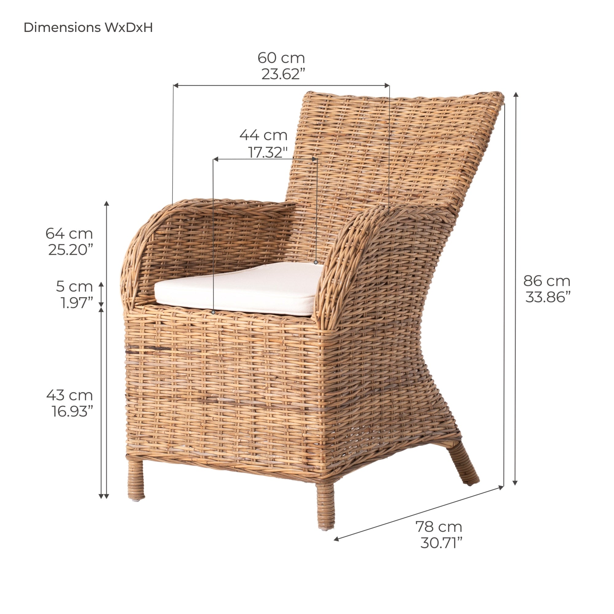 Wickerworks Rook Kubu Rattan Arm Chair (Set of 2)