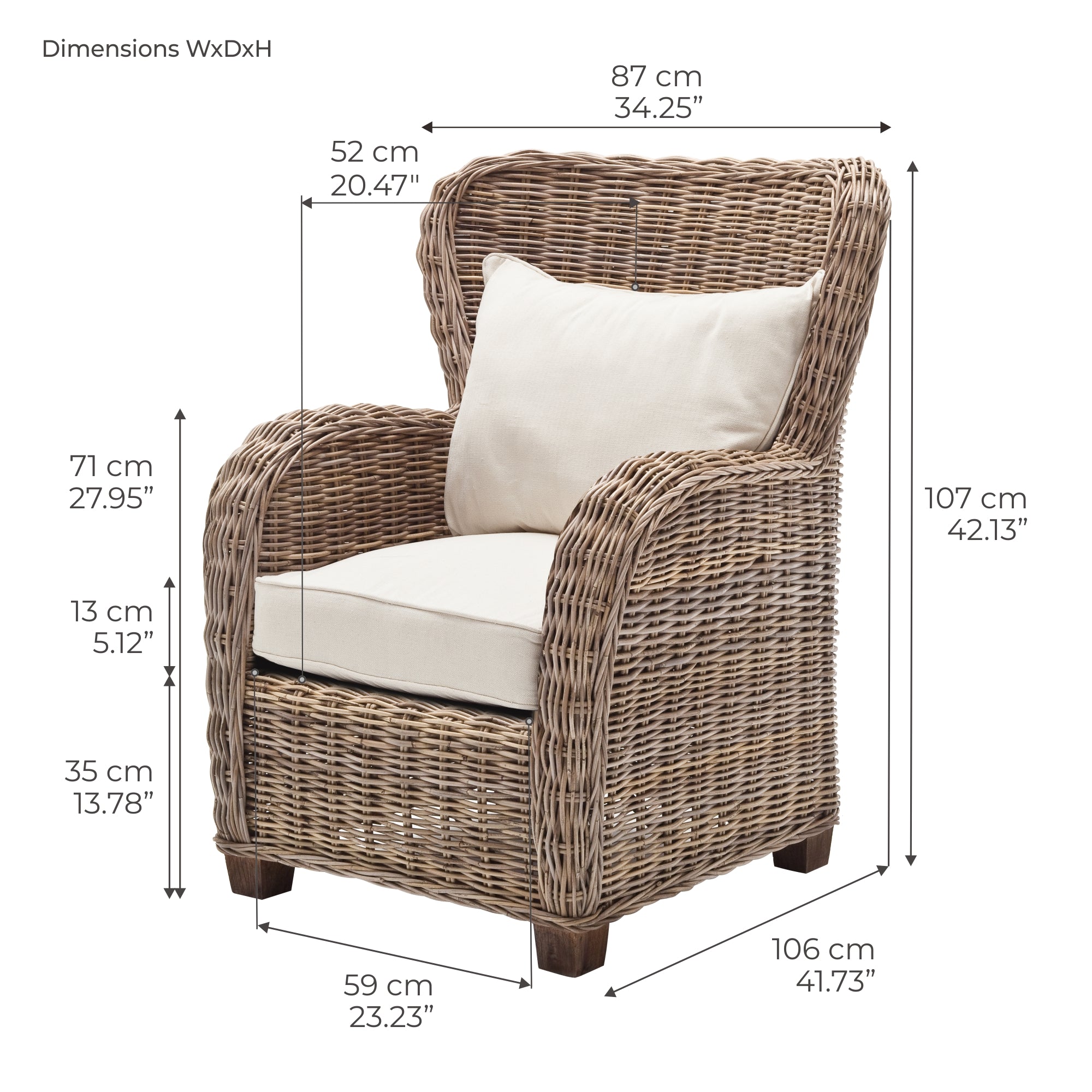 Wickerworks Queen Kubu Rattan Arm Chair