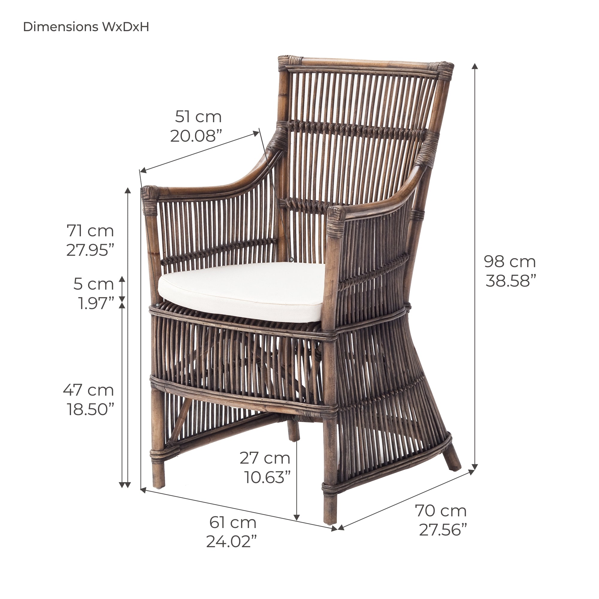 Wickerworks Duchess Kubu Rattan Arm Chair (Set of 2)