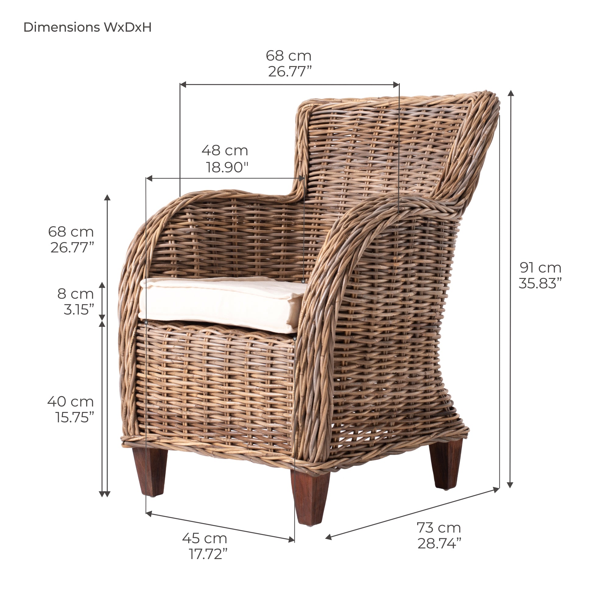 Wickerworks Baron Kubu Rattan Arm Chair (Set of 2)