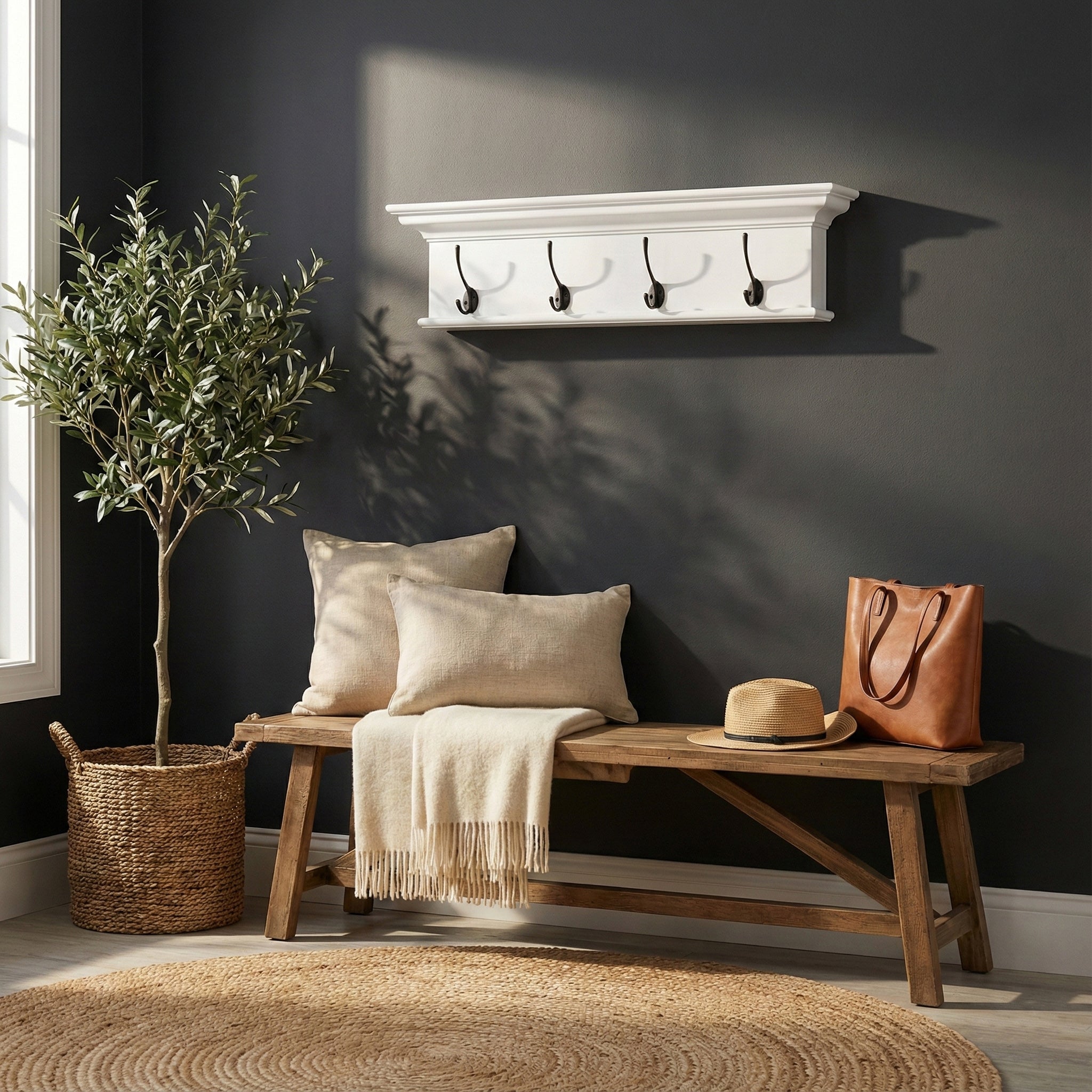 Halifax Coat Hanger Wall Unit 4 Hooks - White