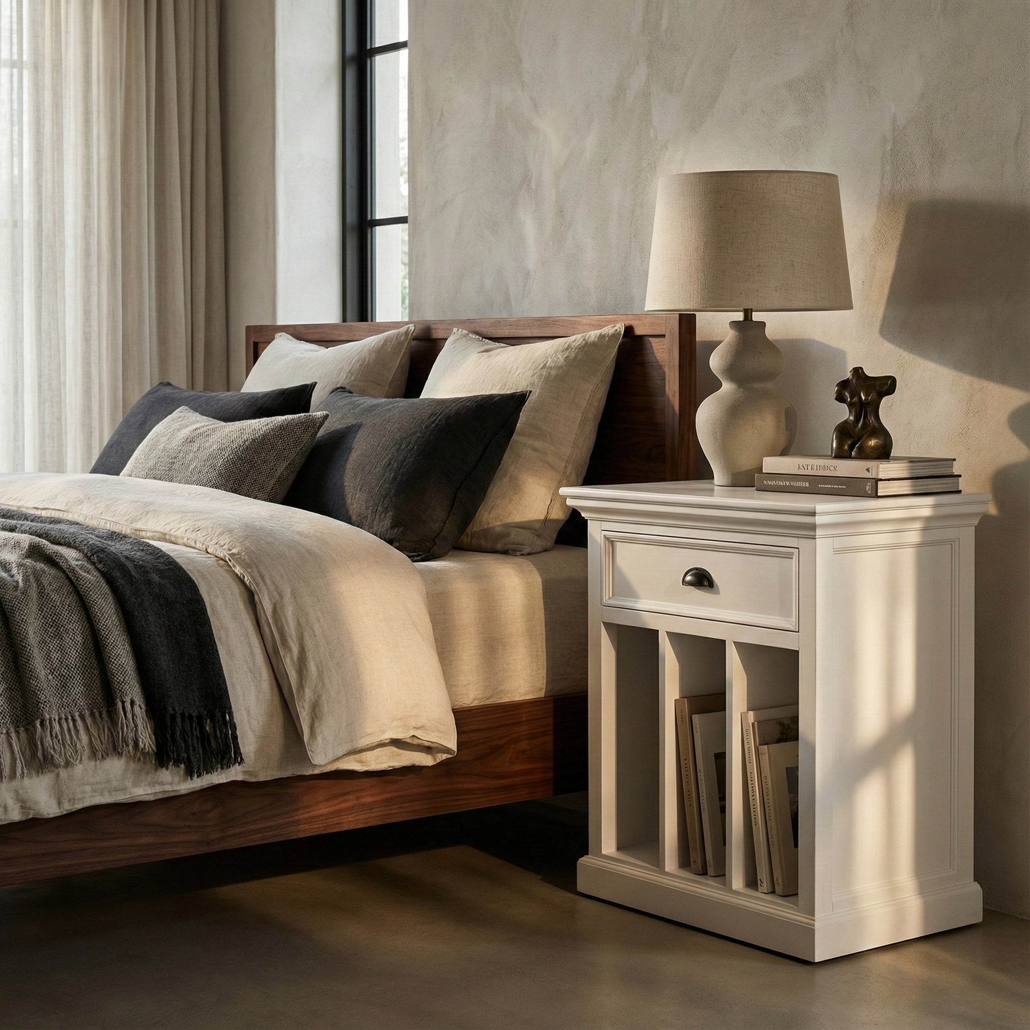 Halifax Grand Bedside Table with Dividers - Classic White