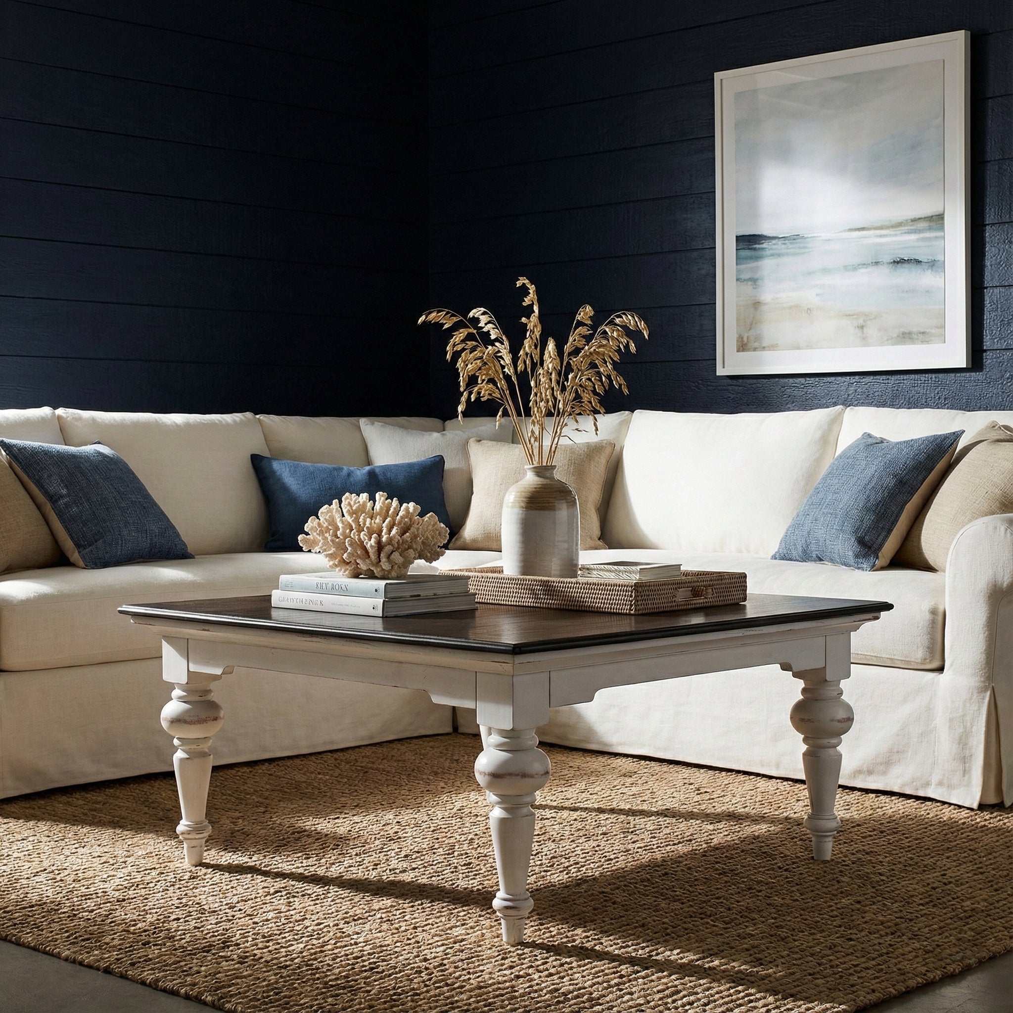 Provence Square Coffee Table - White with Dark Brown Top