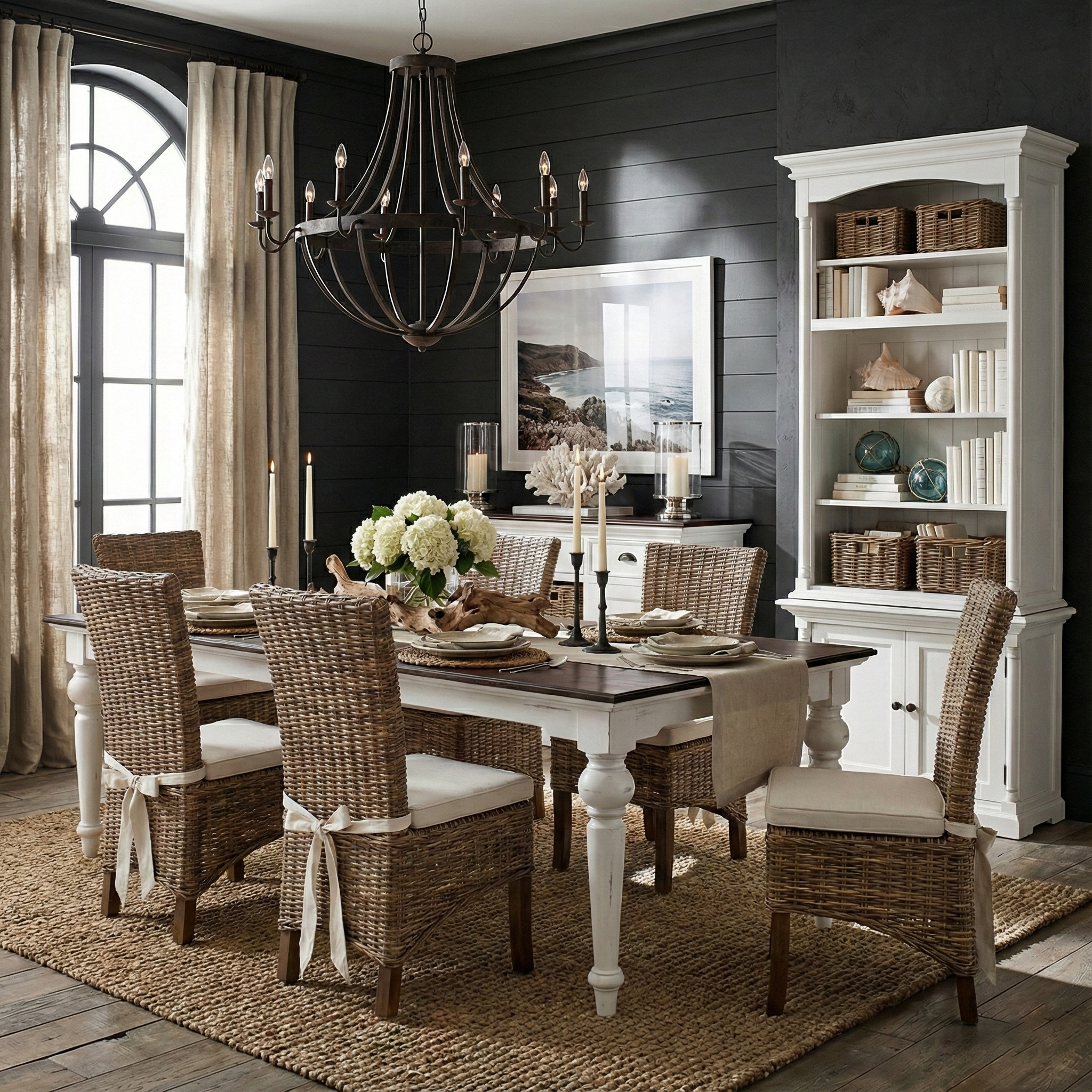 Provence Dining Table 240cm - White With Dark Brown Top