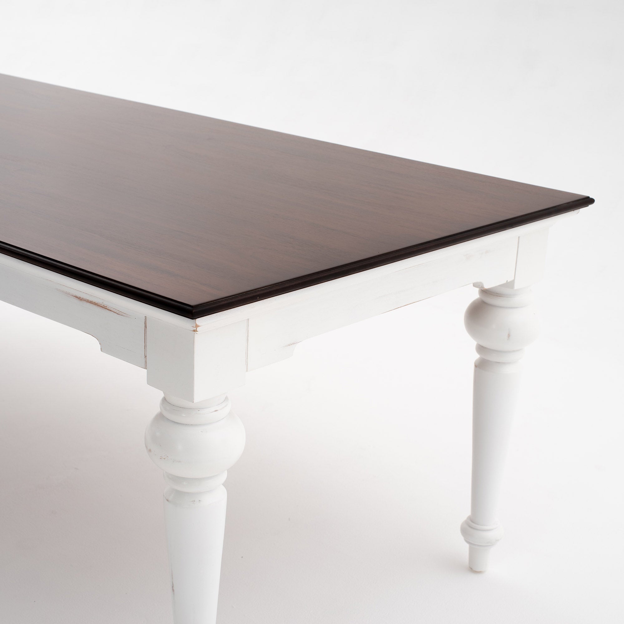 Provence Dining Table 240cm - White With Dark Brown Top