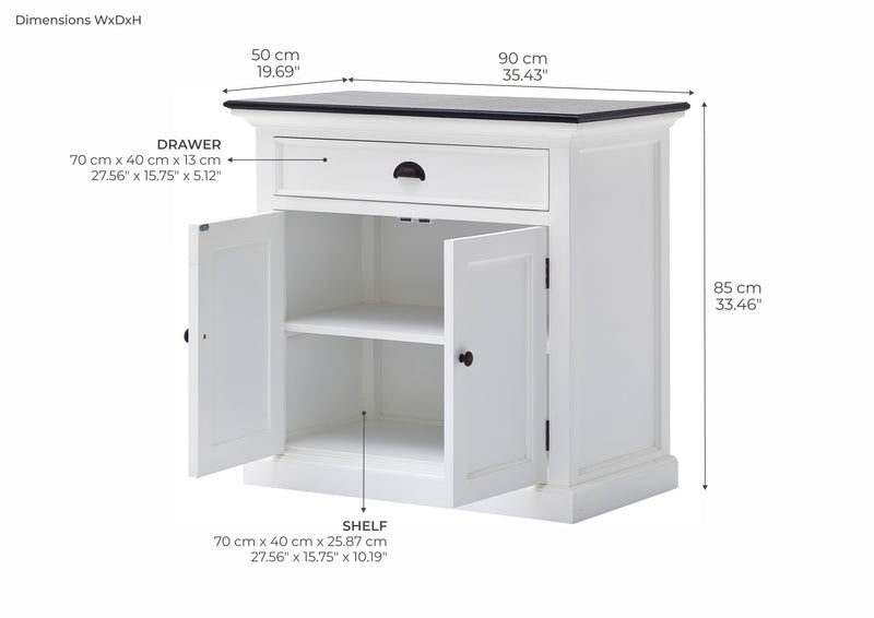 Halifax Contrast Small Buffet - White with Black Top