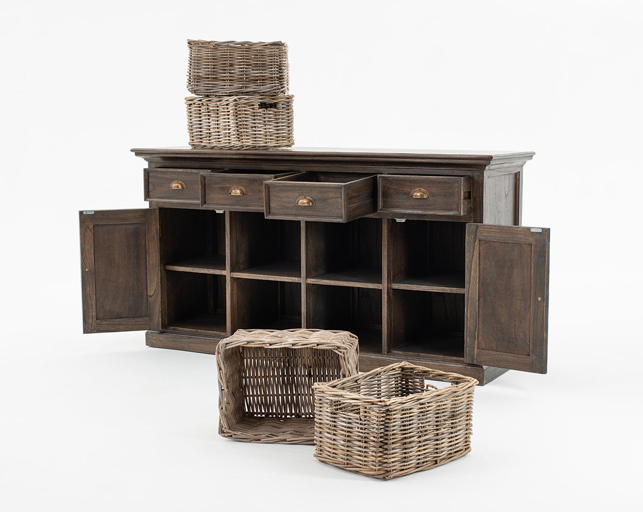 Halifax Mindi Buffet with 4 Baskets - Black