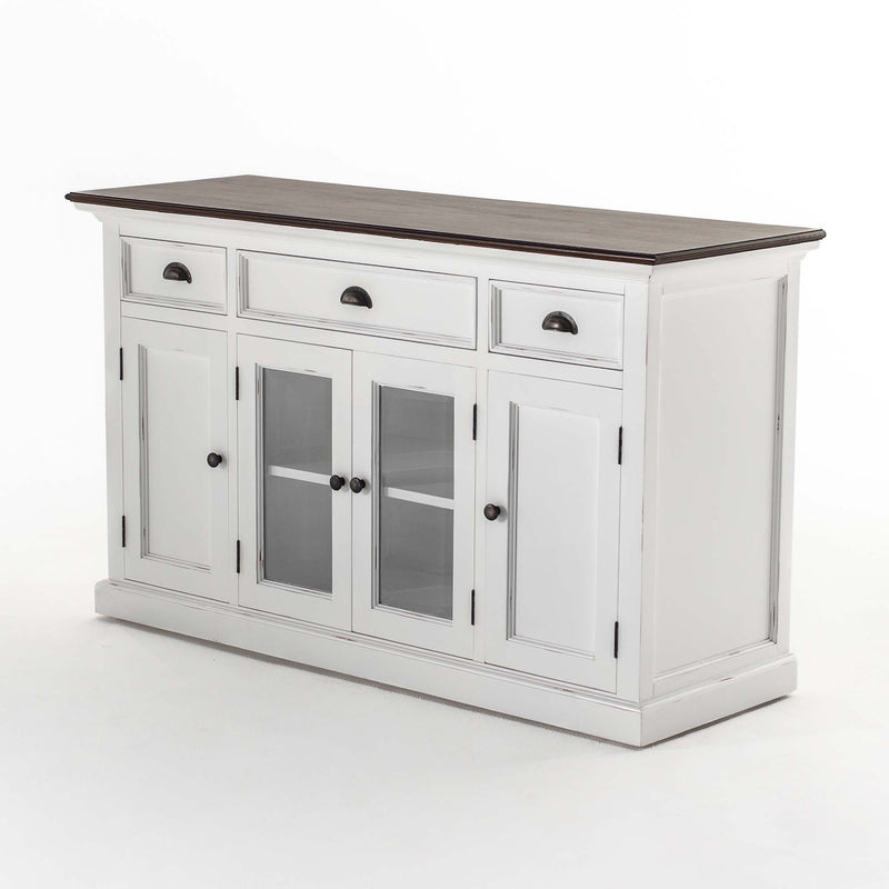 Buffet with 4 Doors 3 Drawers White Distress & Deep Brown