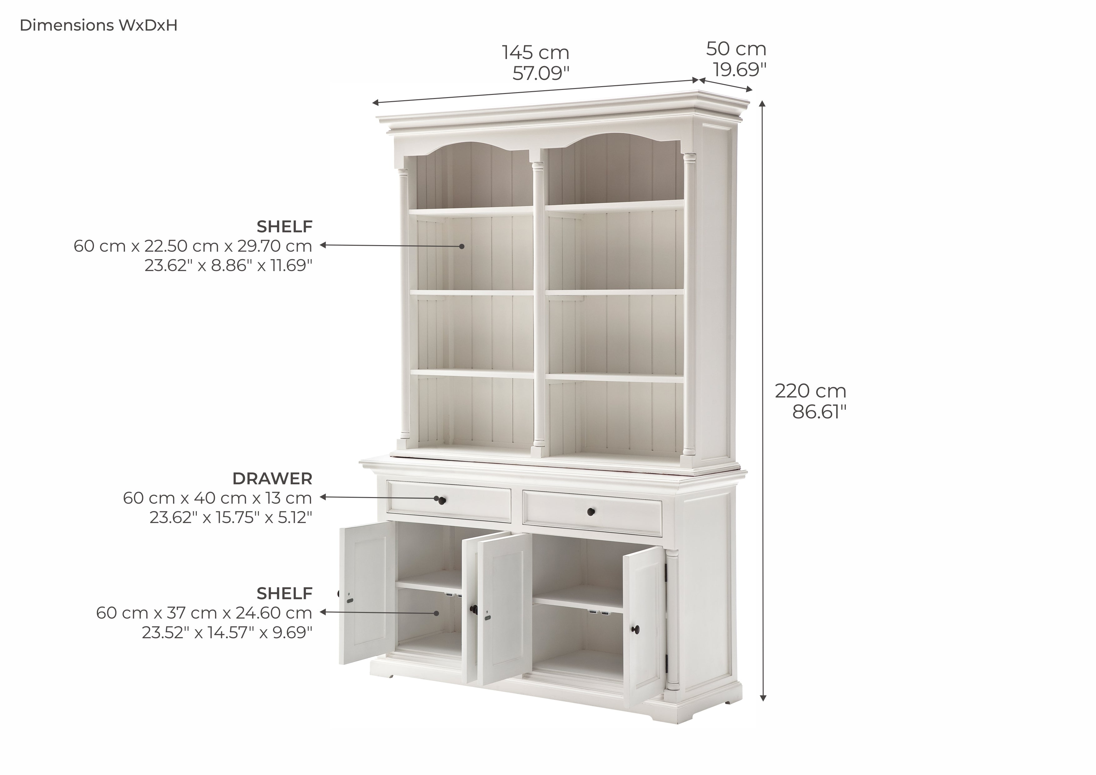 Provence Buffet and Open Hutch Cabinet - White