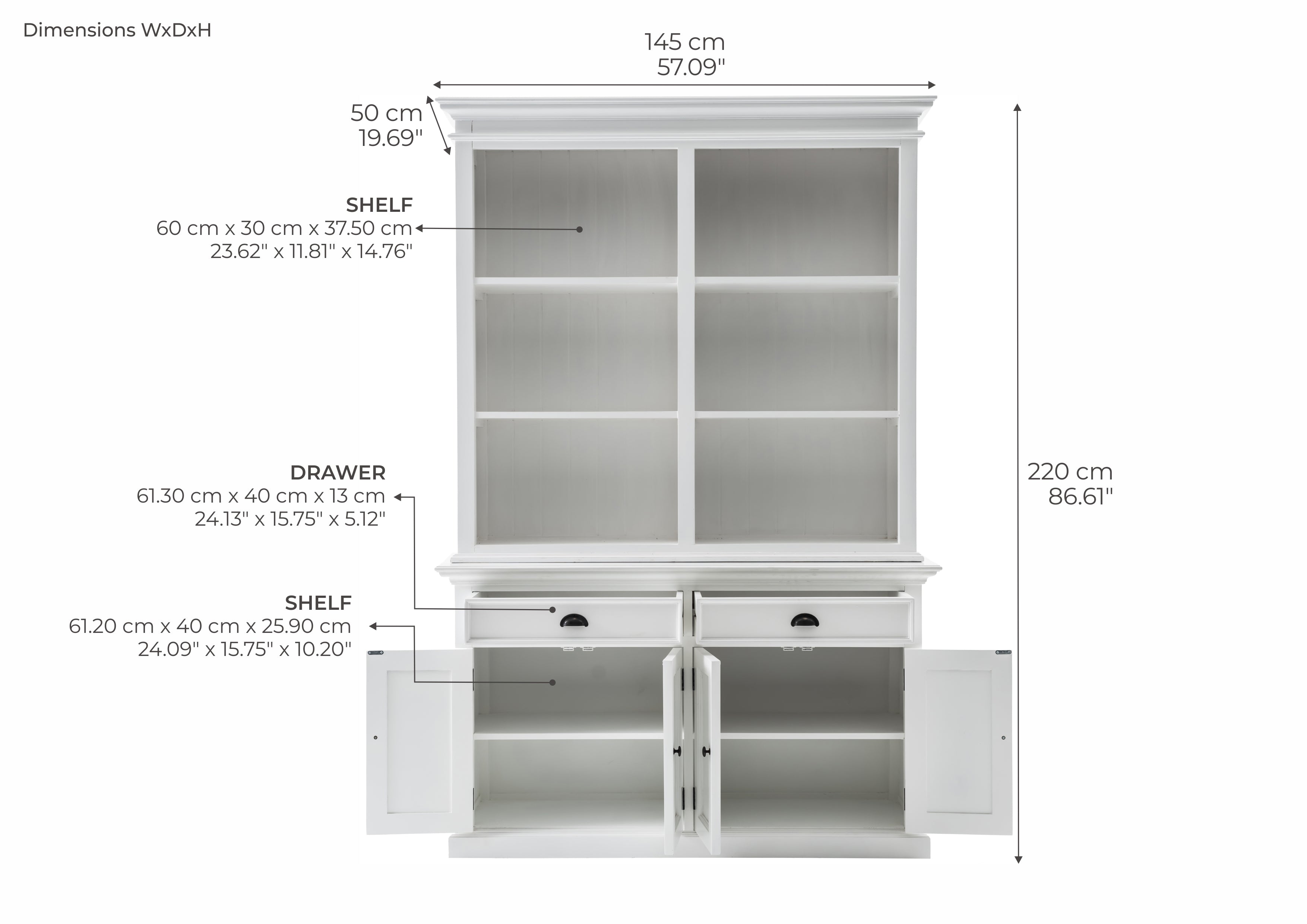 Buffet Hutch Unit with 6 Shelves