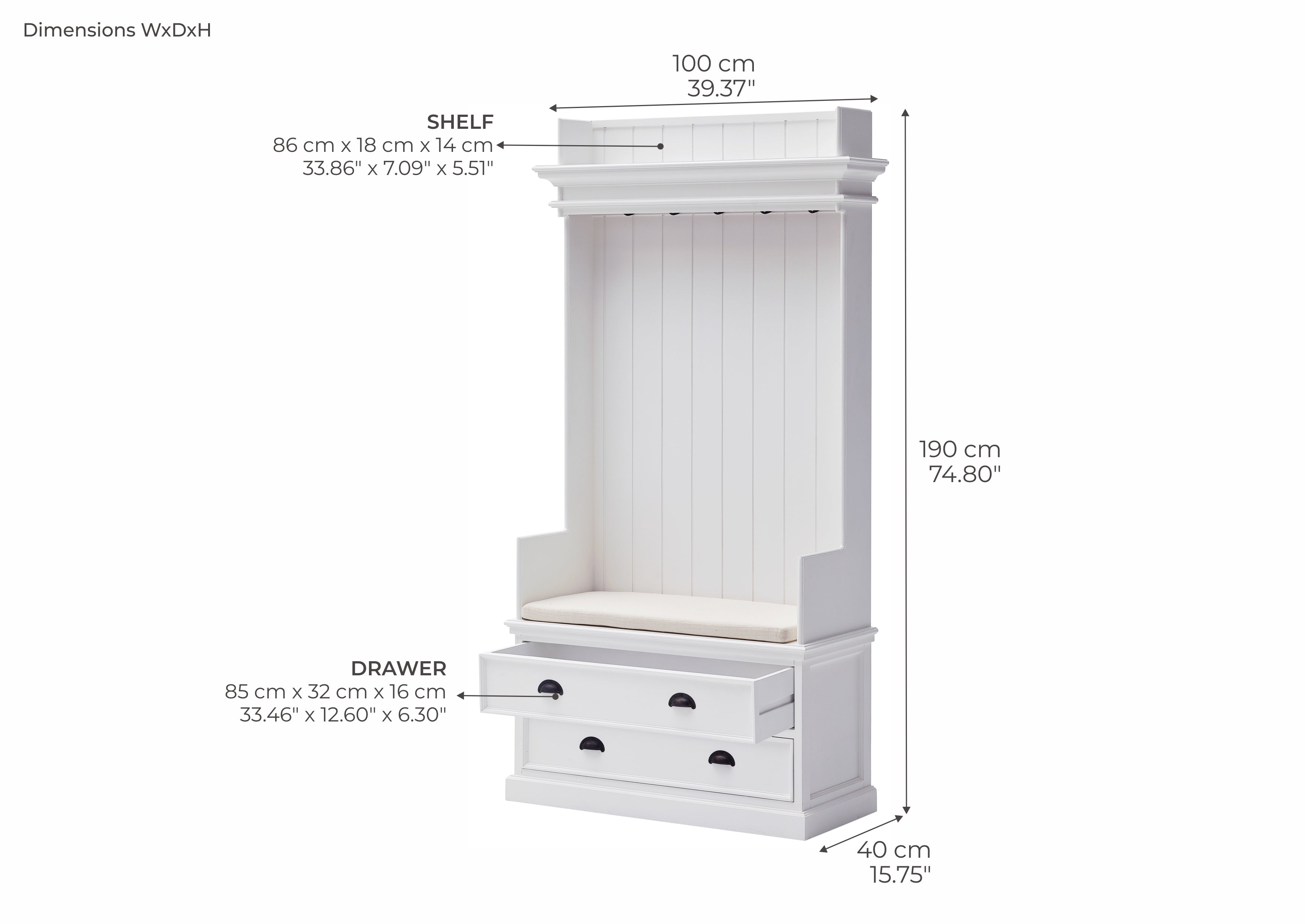 Halifax Coat Hanger Unit With Drawers - White