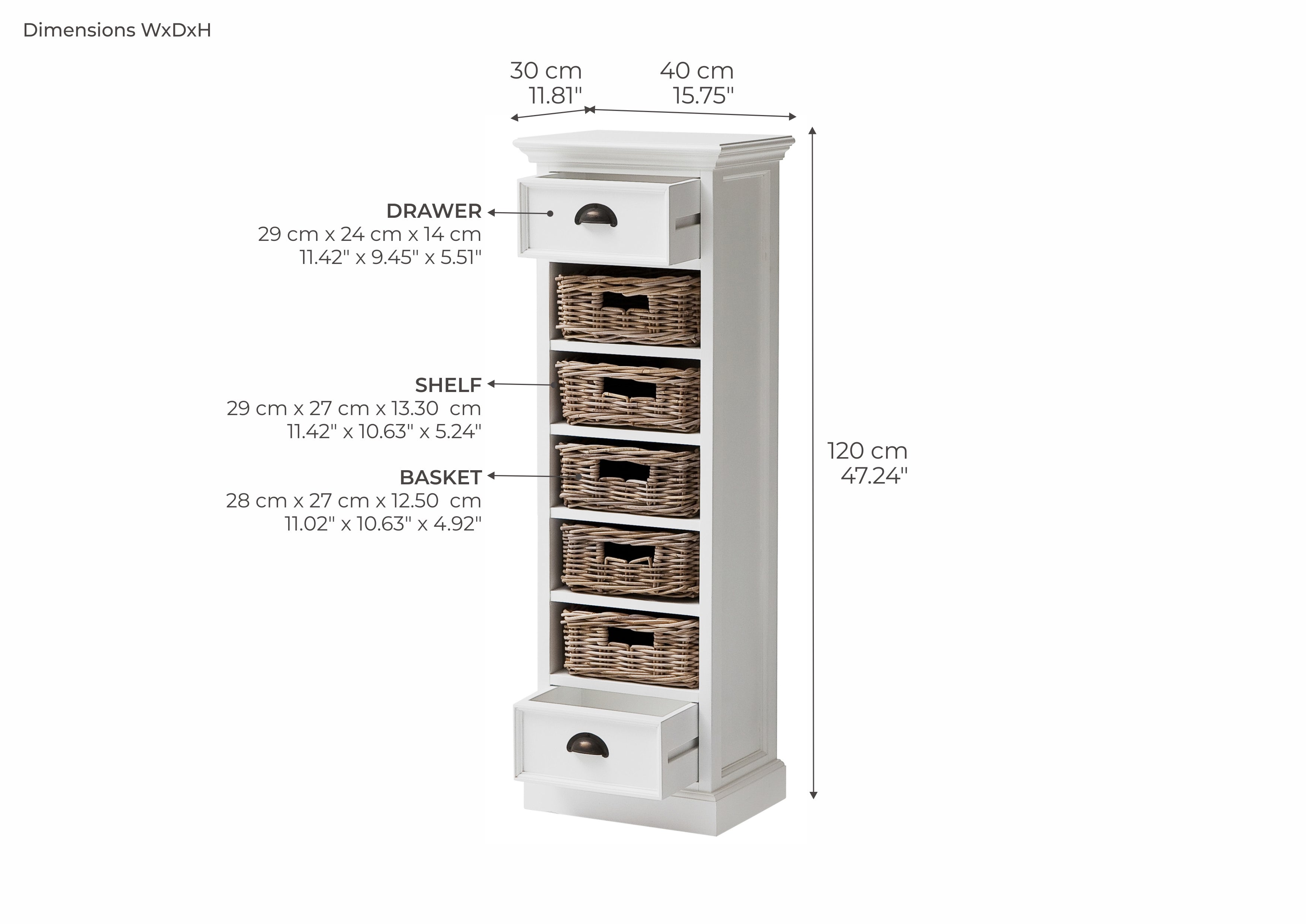 Halifax Storage Unit 5 Rattan Baskets- White