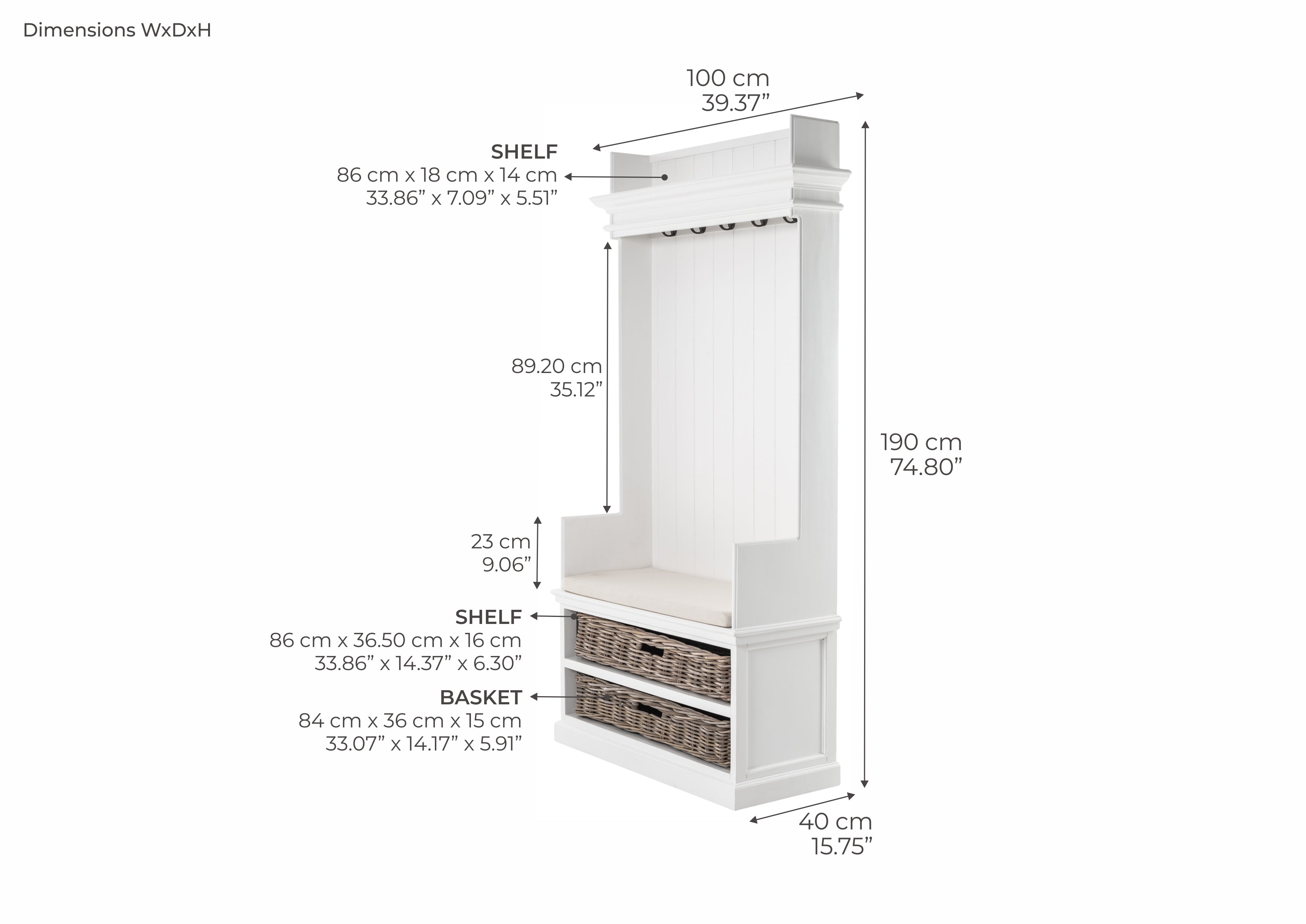 Halifax Coat Hanger Unit With Baskets - White