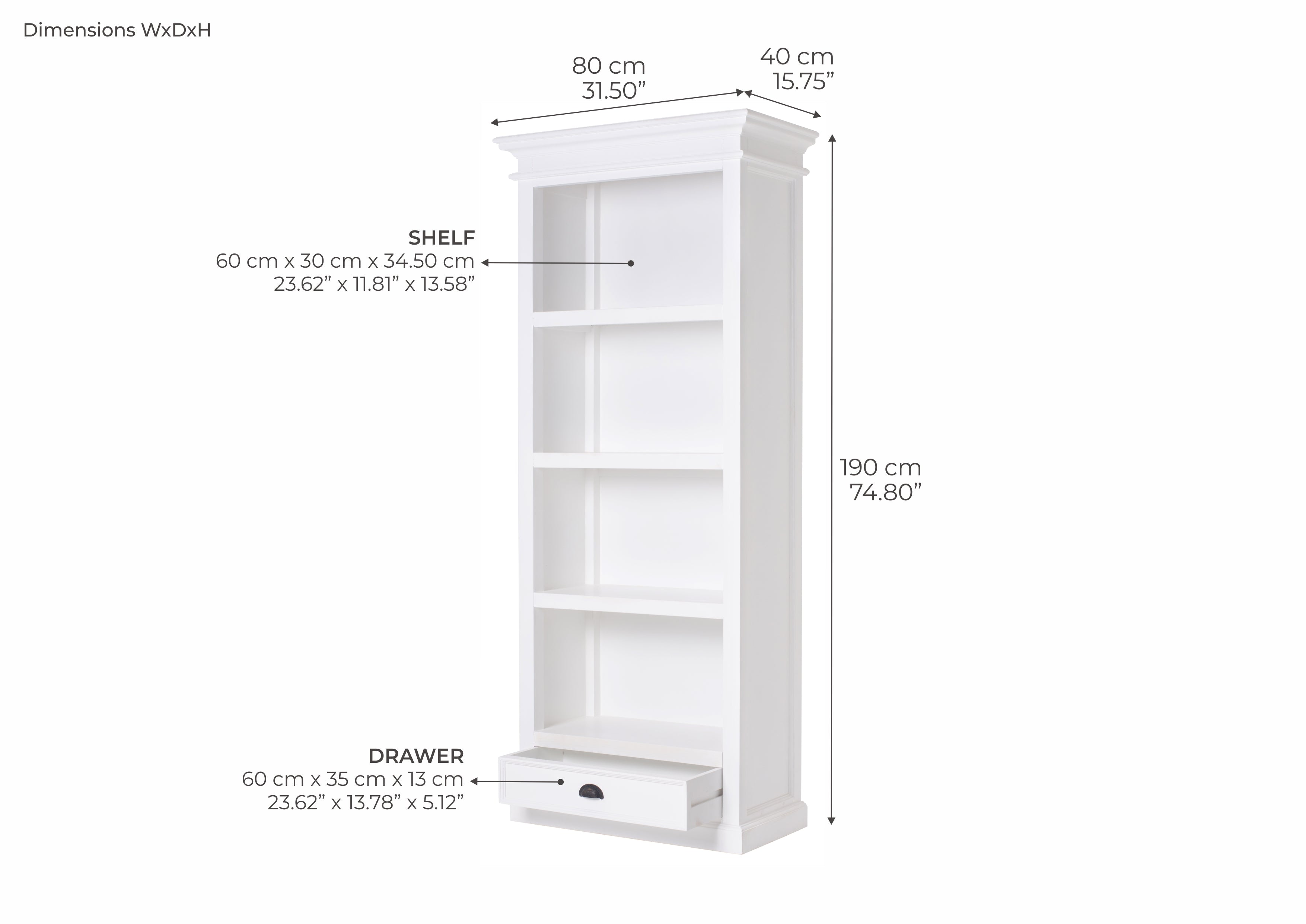 Halifax Medium Bookcase - White