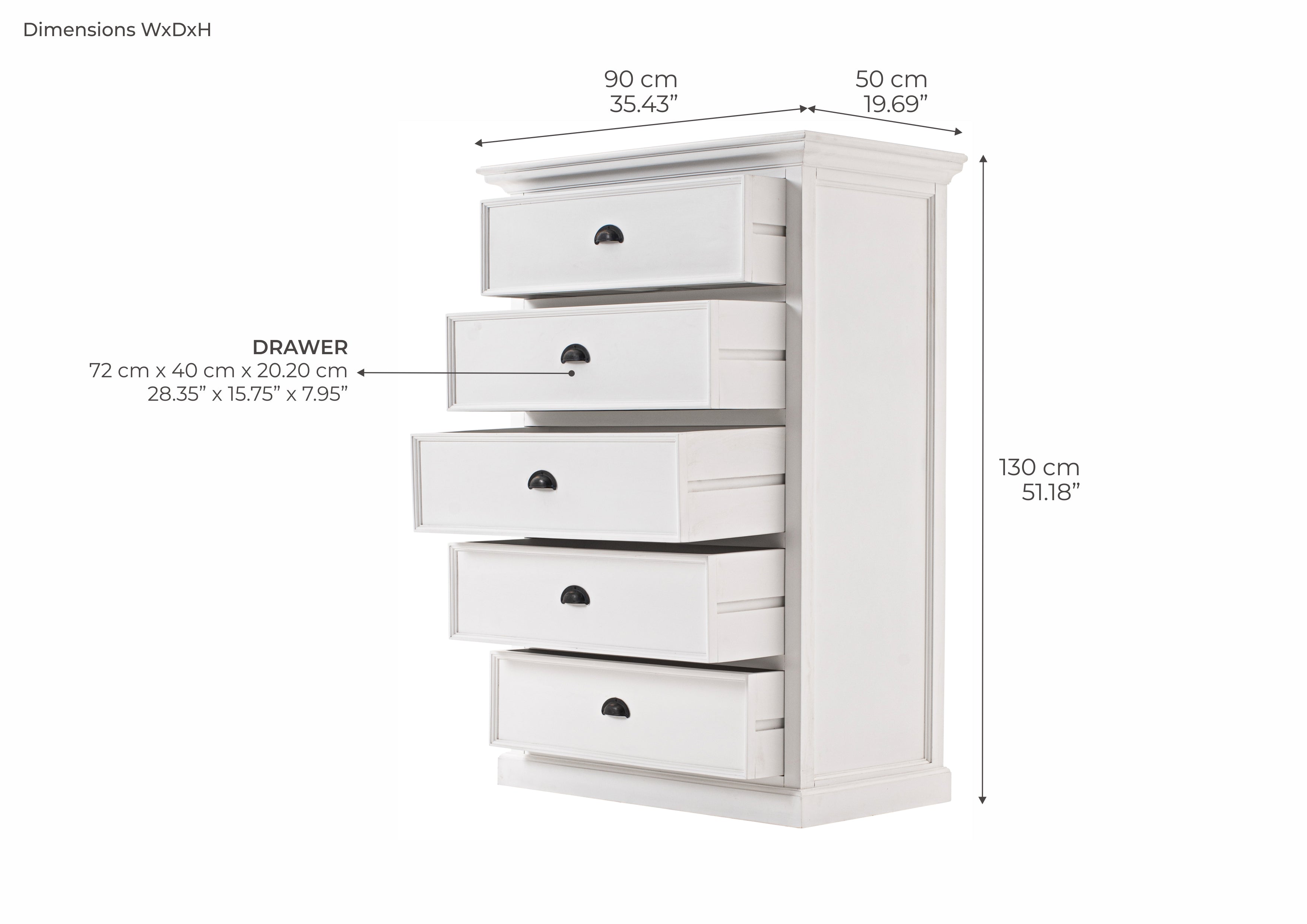 Halifax Tall Chest of Drawers - White