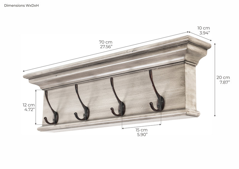 Halifax 4 Hook Coat Rack - White Rustic