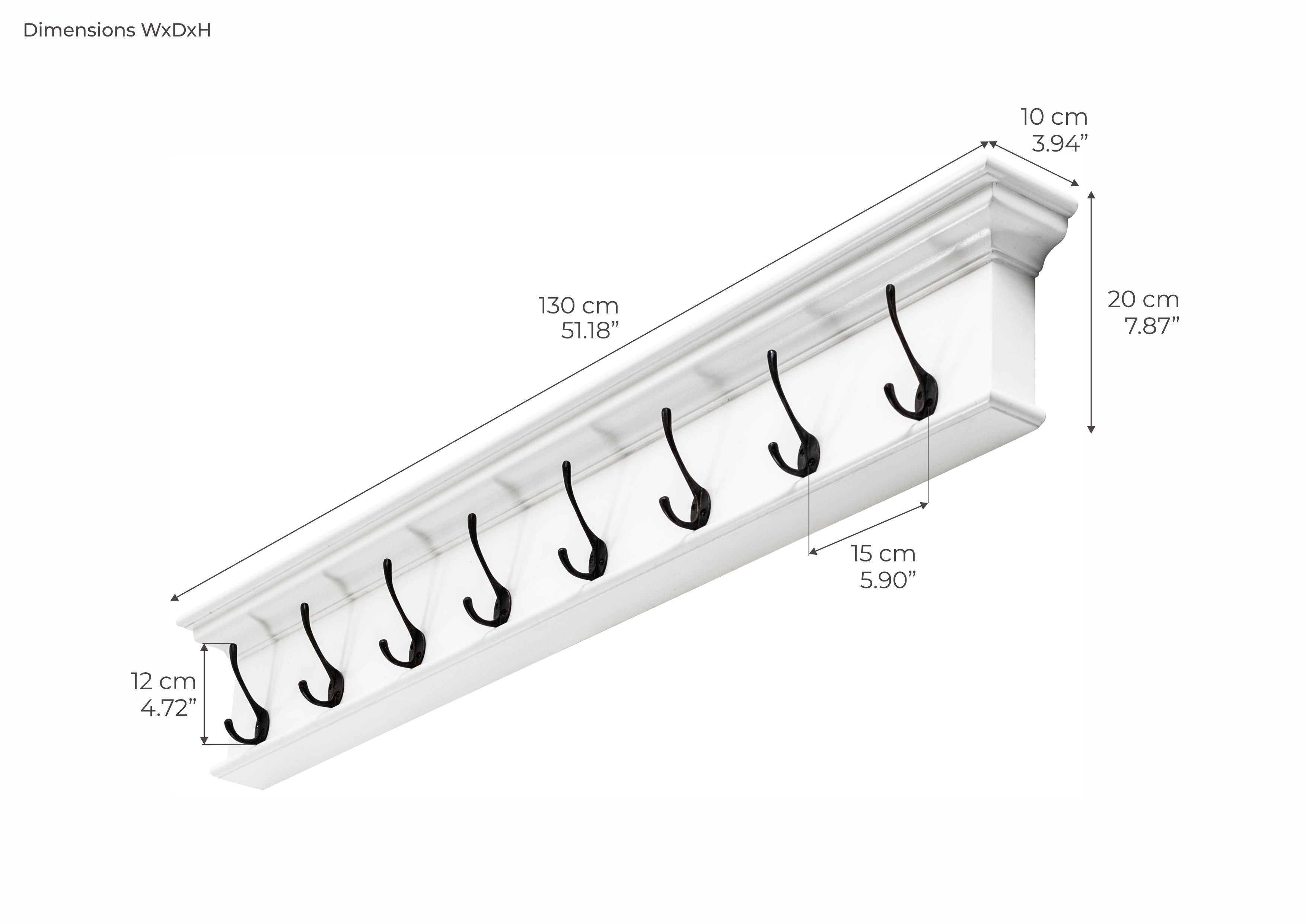 Halifax Coat Hanger Wall Unit 8 Hook - White