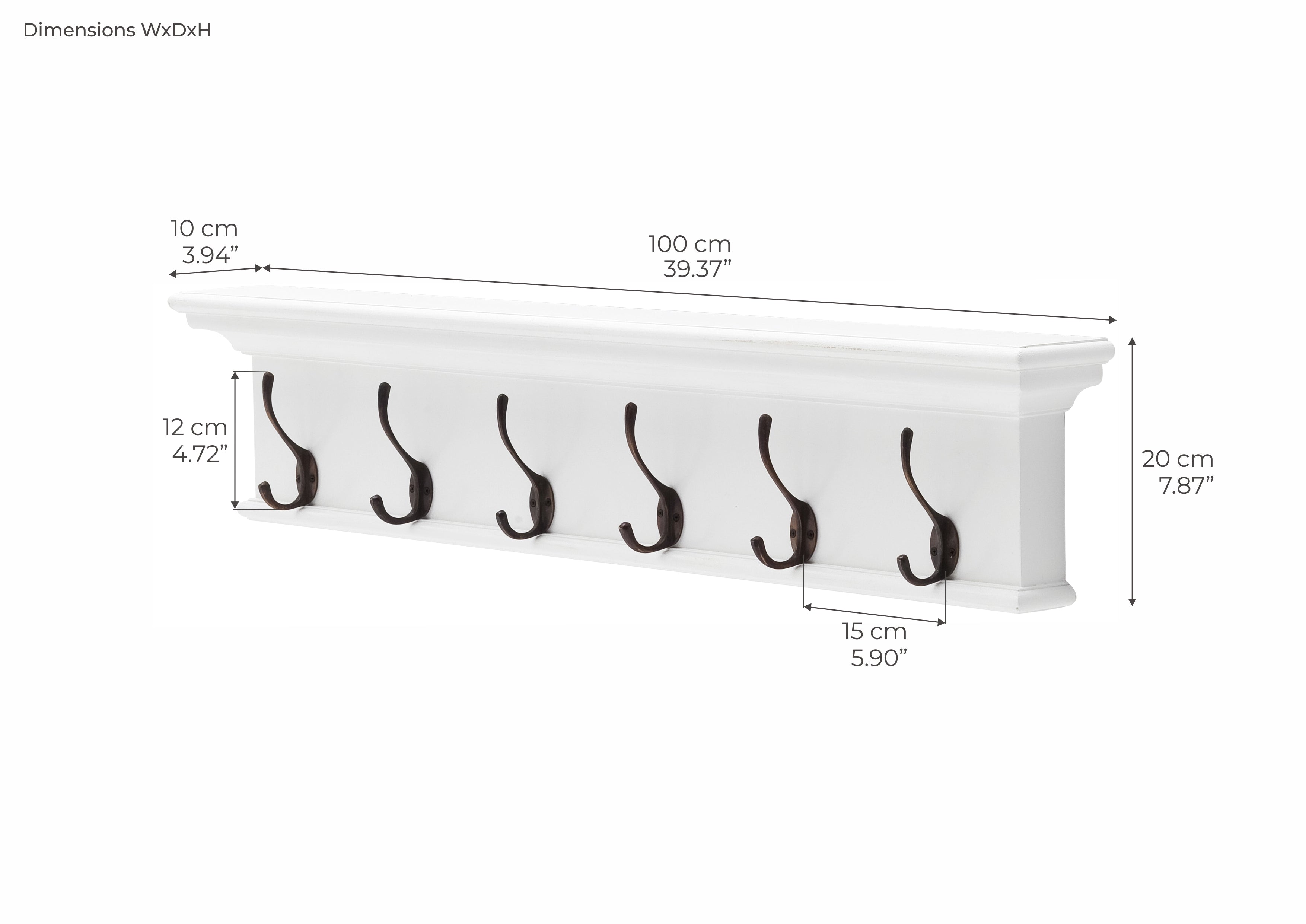 Halifax Coat Hanger Wall Unit 6 Hook - White