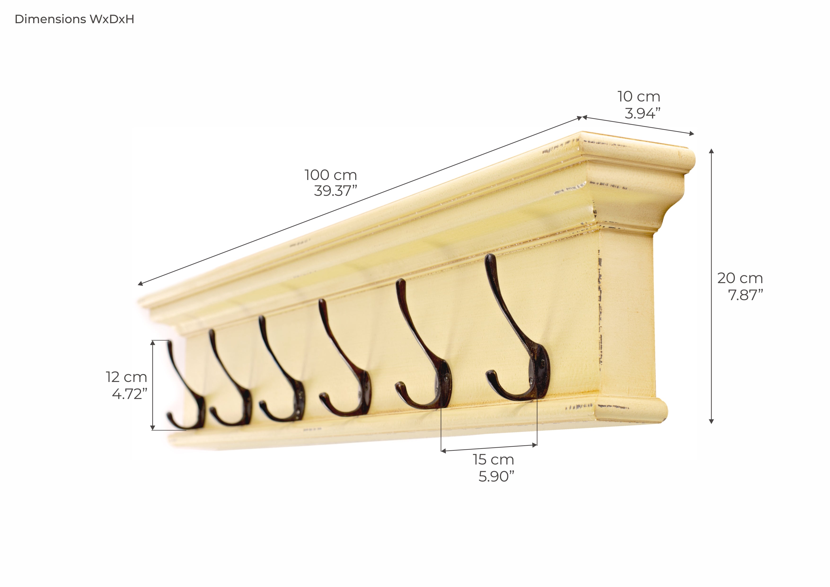 Halifax Coat Hanger Wall Unit 6 Hook - Yellow