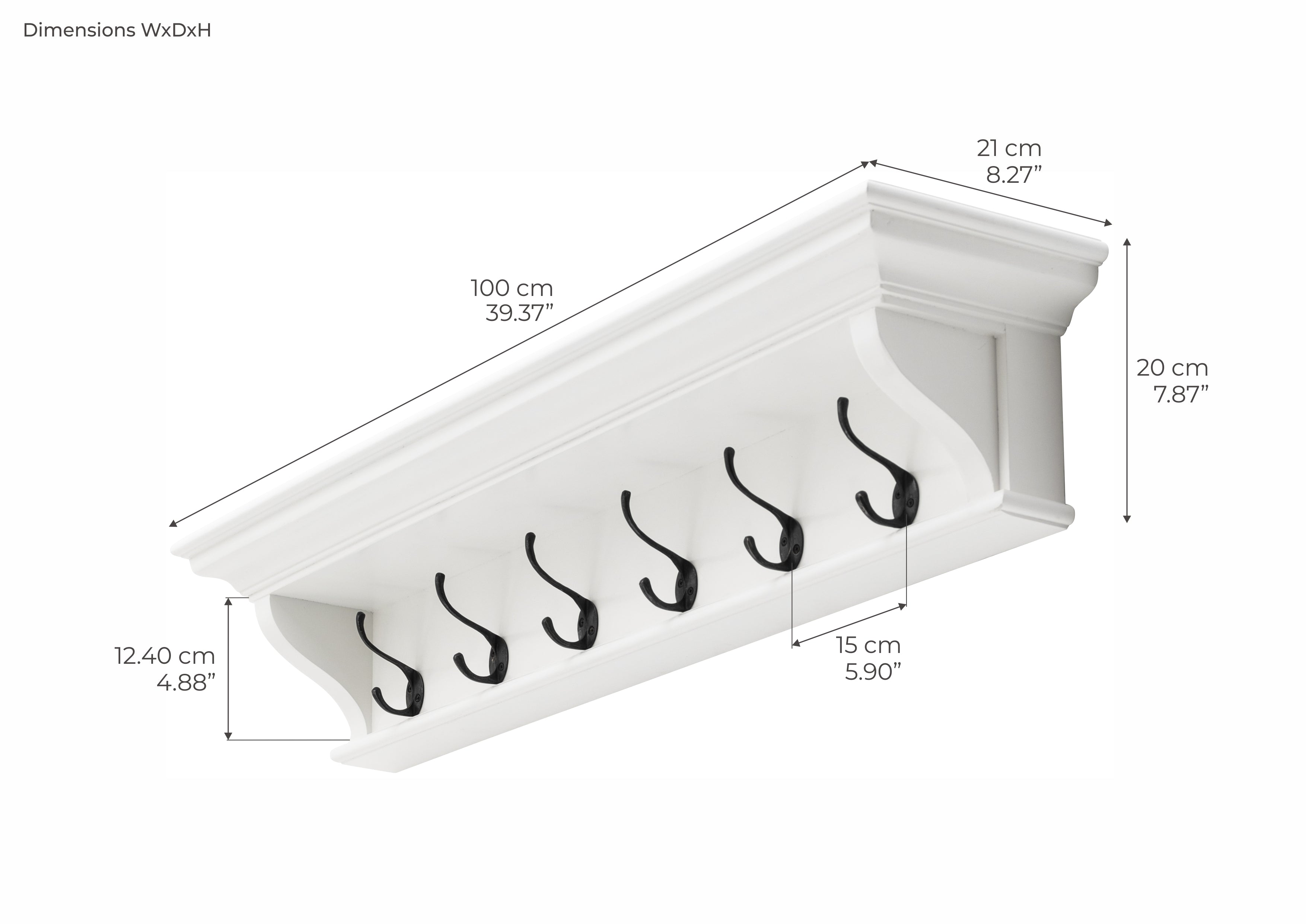 Halifax 6 Hook Coat Rack 100cm - White